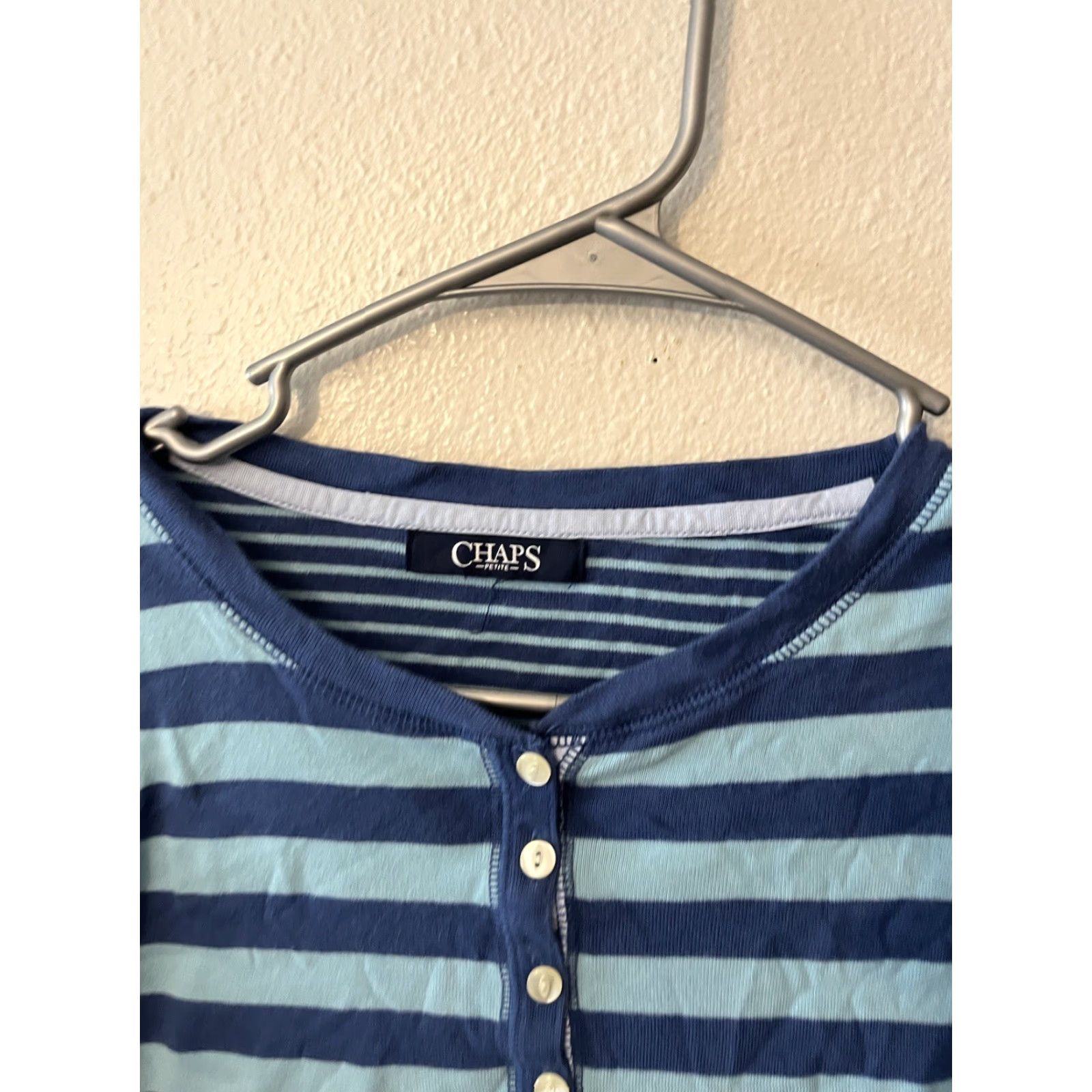 Chaps Chaps Shirt Womens Small Blue Striped 3/4 Sleeve Henley Cotton Size S / US 4 / IT 40 - 3 Thumbnail