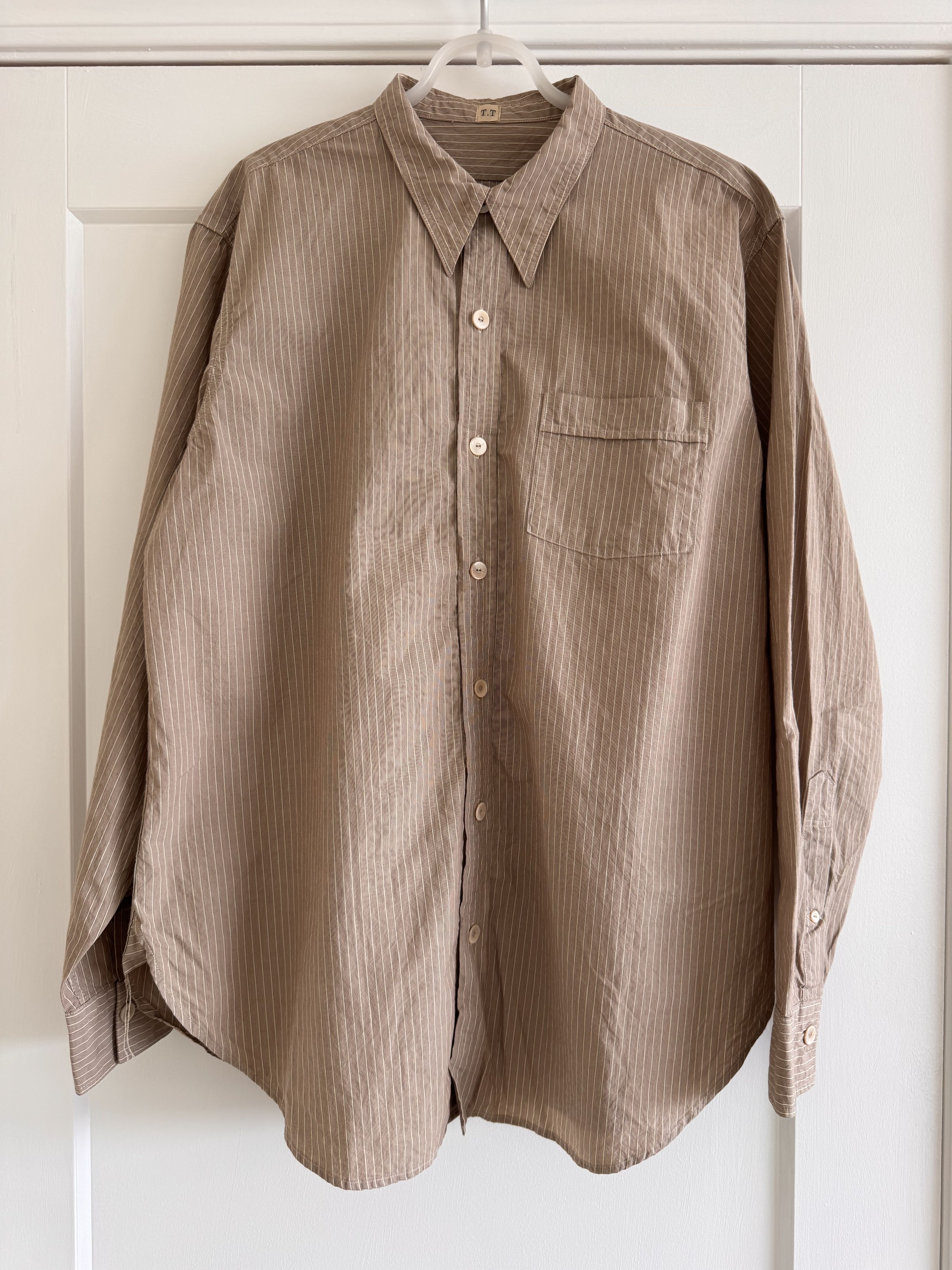 Taiga Takahashi Taiga Takahashi LOT.106 NARROW COLLAR SHIRT BEIGE STRIPE Size US S / EU 44-46 / 1 - 5 Thumbnail