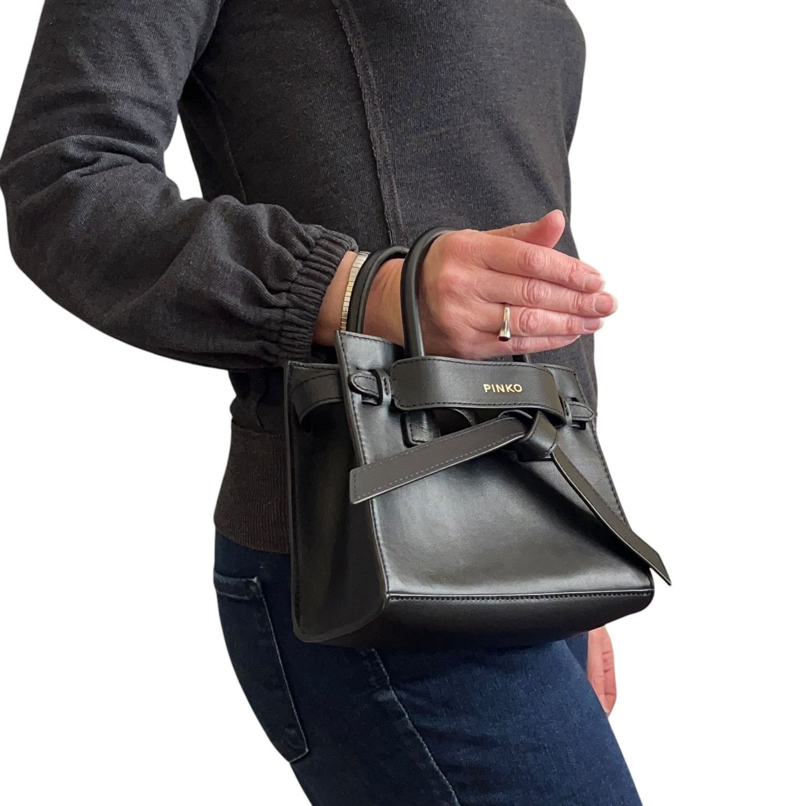 Pinko Pinko Black Leather Bow Tie Convertible Satchel Backpack Size ONE SIZE - 12 Thumbnail