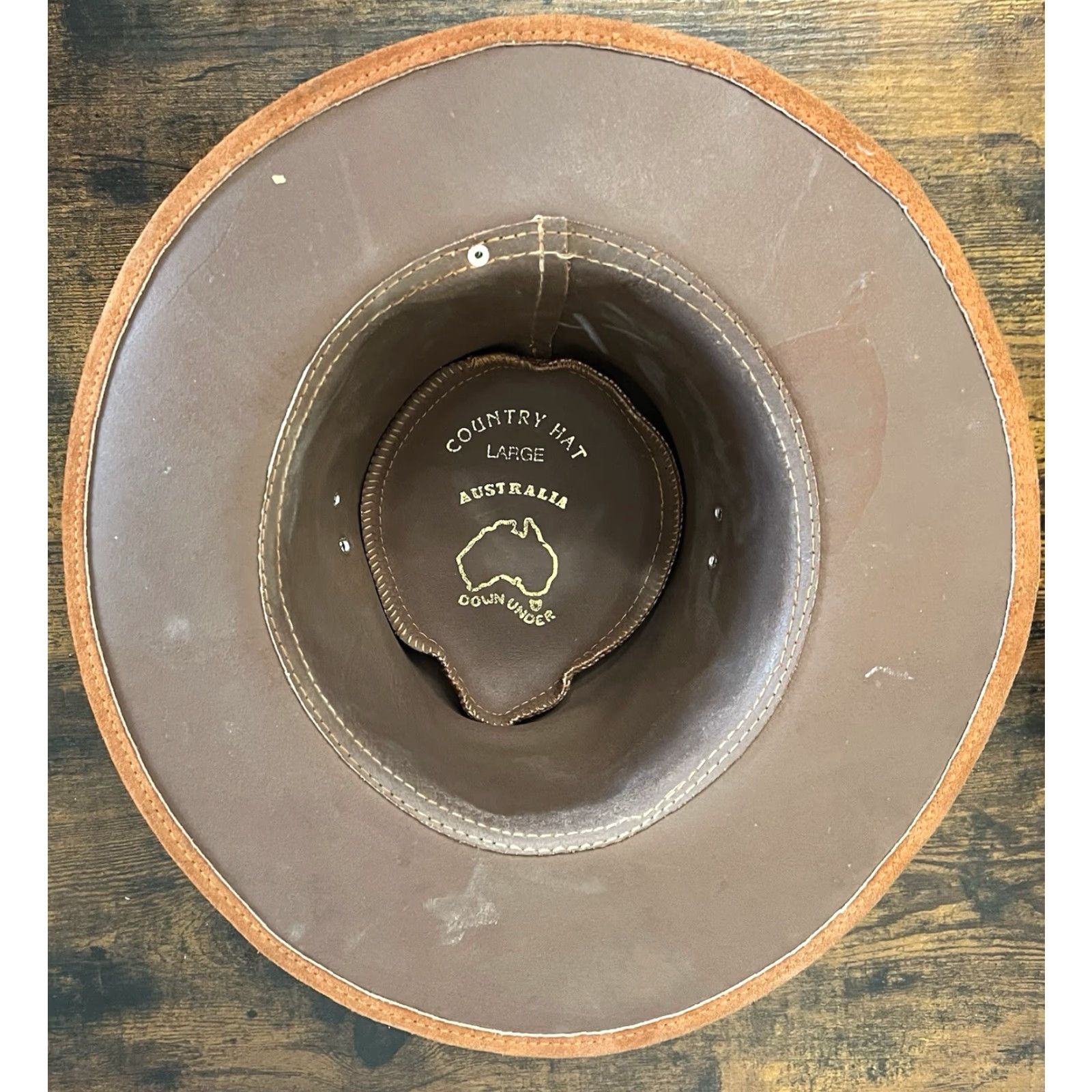 Vintage VINTAGE Australia Down Under Cowboy Brown Leather Suede Country Hat L Men Brown Cowboy/Western 23” circumference Boys/Girls? Size ONE SIZE - 7 Thumbnail