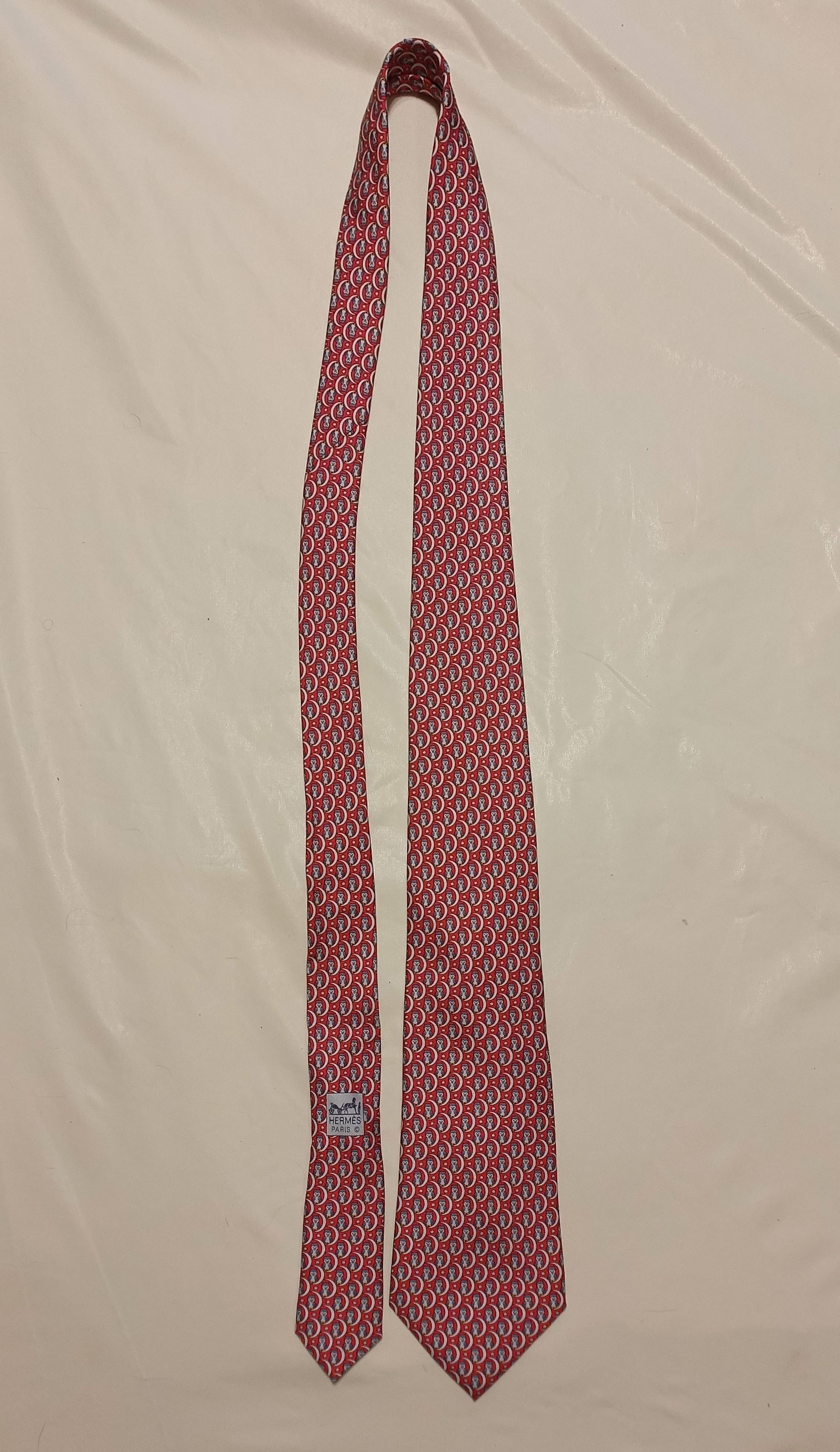 Hermes HERMES Red Owels Twill Silk Mens Necktie Tie 5269 SA Size ONE SIZE - 8 Thumbnail
