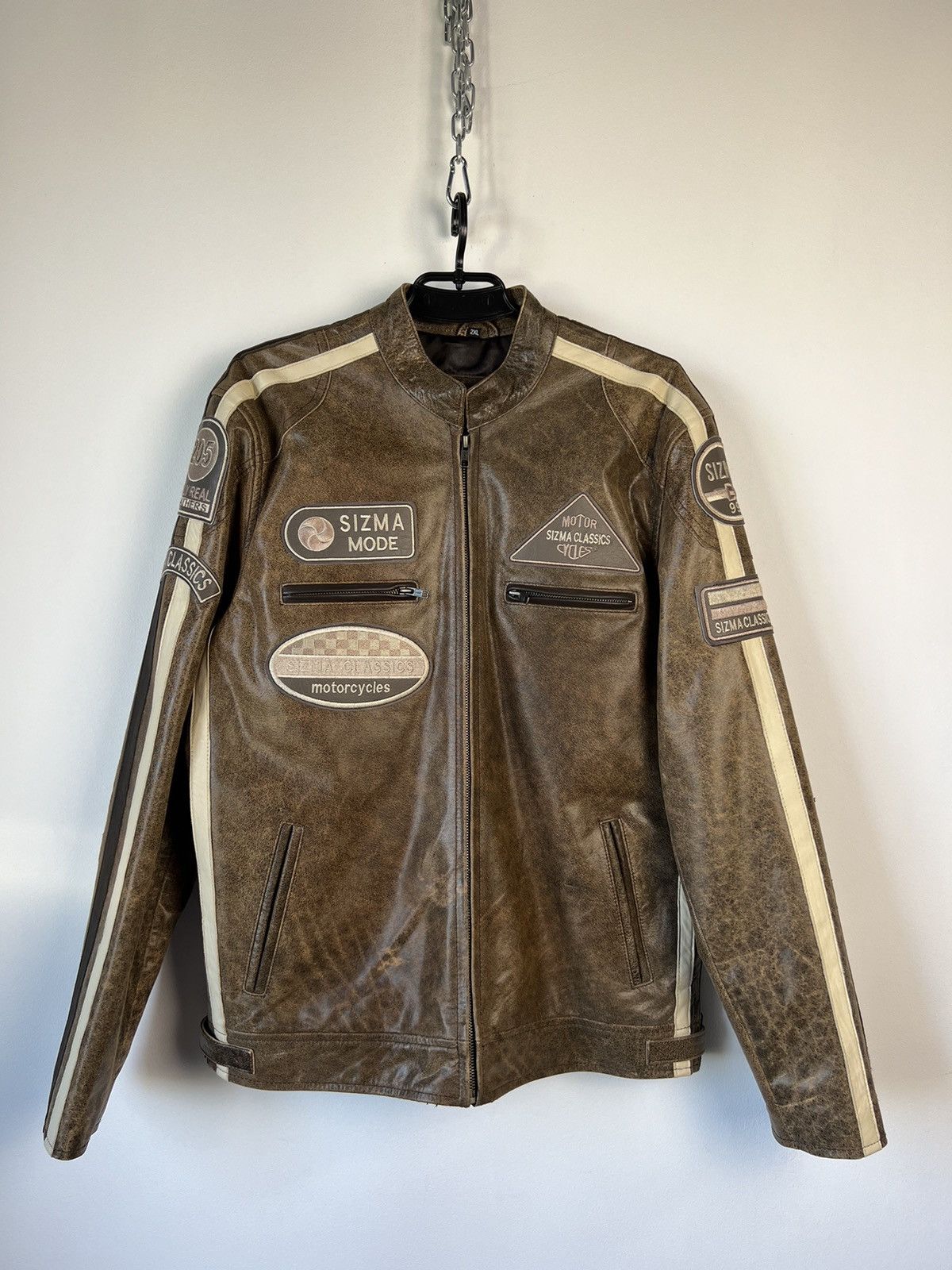 image of Vintage Motorcycles Brown Leather Jacket Size~L-Xl, Men's