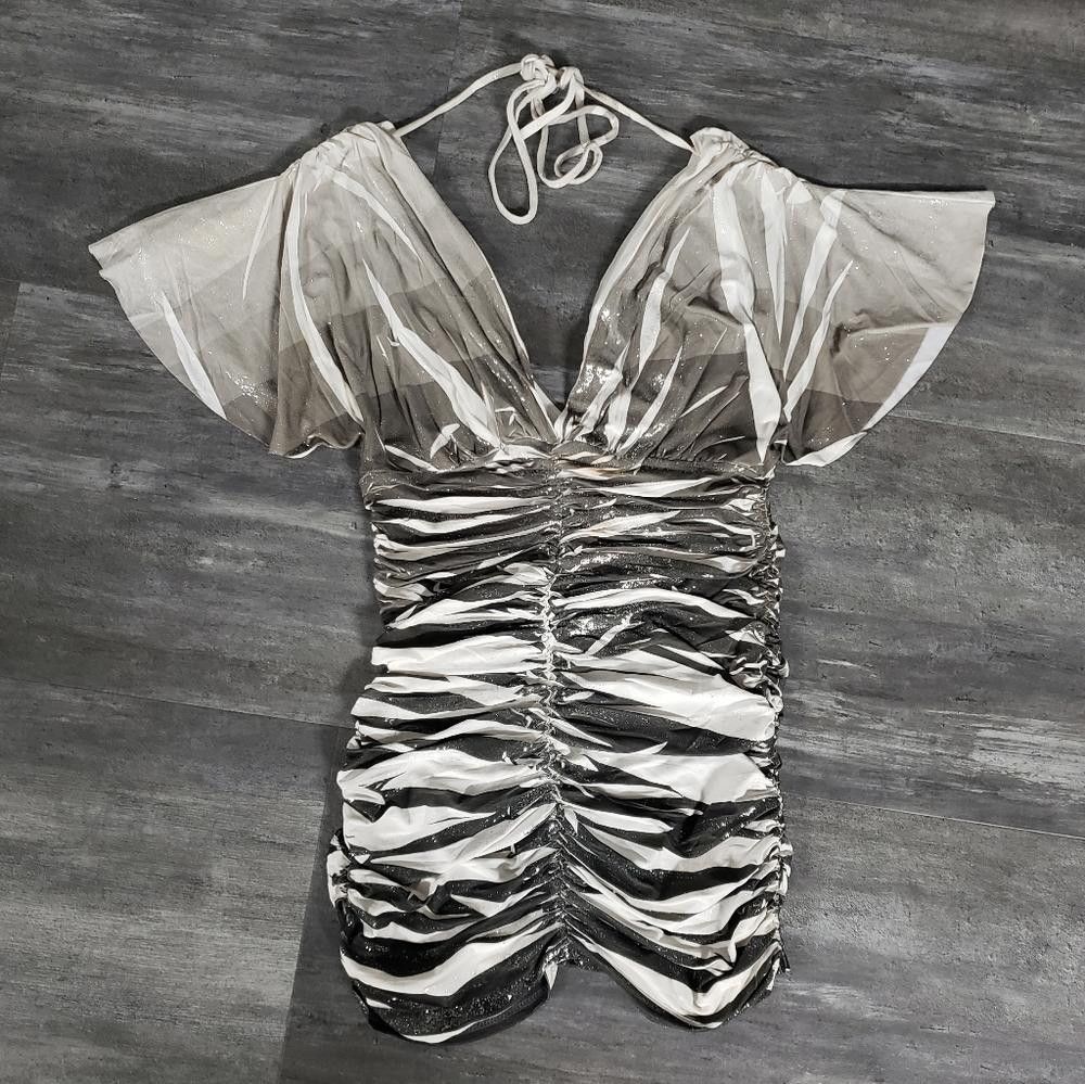 Designer FD | White-Silver-Grey | Dressy Ruched Mini Size S / US 4 / IT 40 - 4 Thumbnail