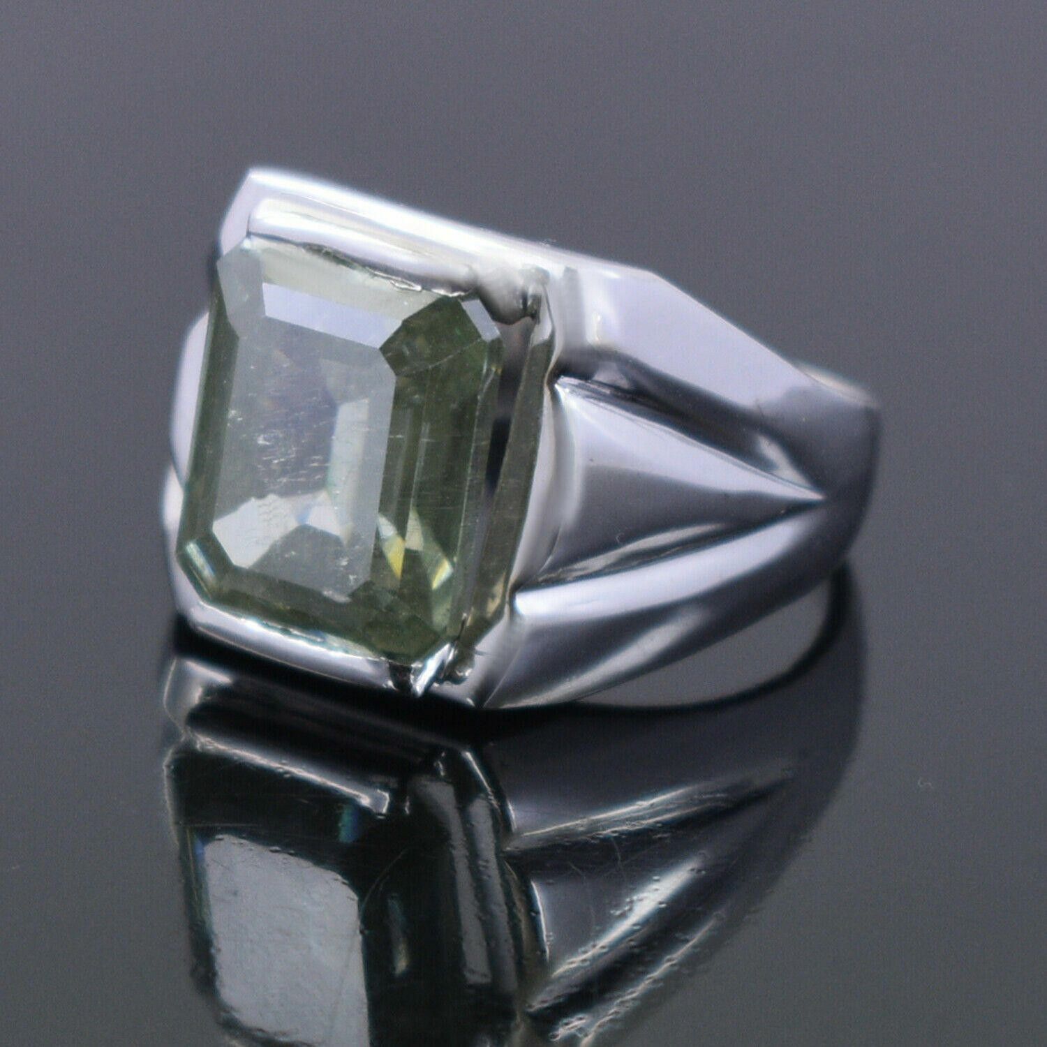 Handmade Mens Hand Made Silver Emerald Cut Blue Diamond Ring 8.3 Cts Size ONE SIZE - 5 Thumbnail