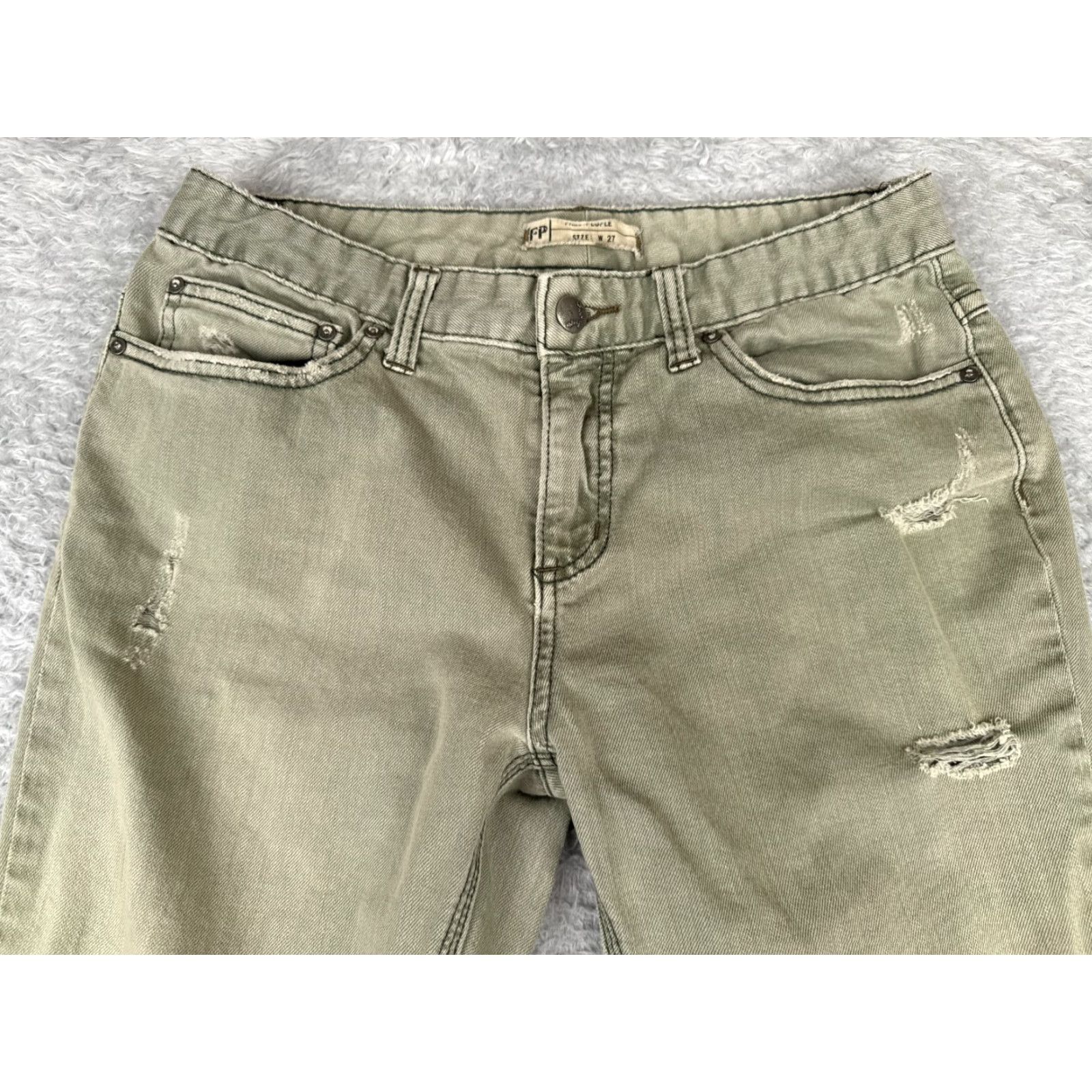 Free People Free People Jeans Womens Green Distressed Skinny Cotton Blend Mid Rise 28x30 Capacity Zip Size 27" / US 4 / IT 40 - 6 Thumbnail