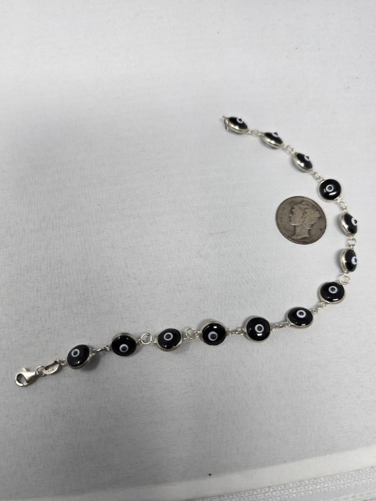 Other Sterling Silver Black Evil Eye Glass Bead Bracelet Size ONE SIZE - 1 Thumbnail