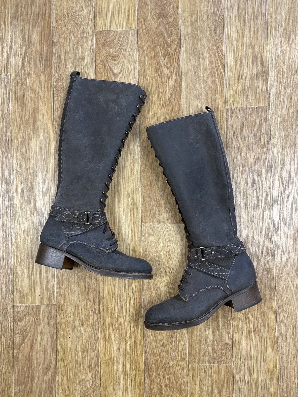Buttero Buttero Vintage Knee-high Brown Leather Engineer Boots Size US 8 / IT 38 - 1 Thumbnail