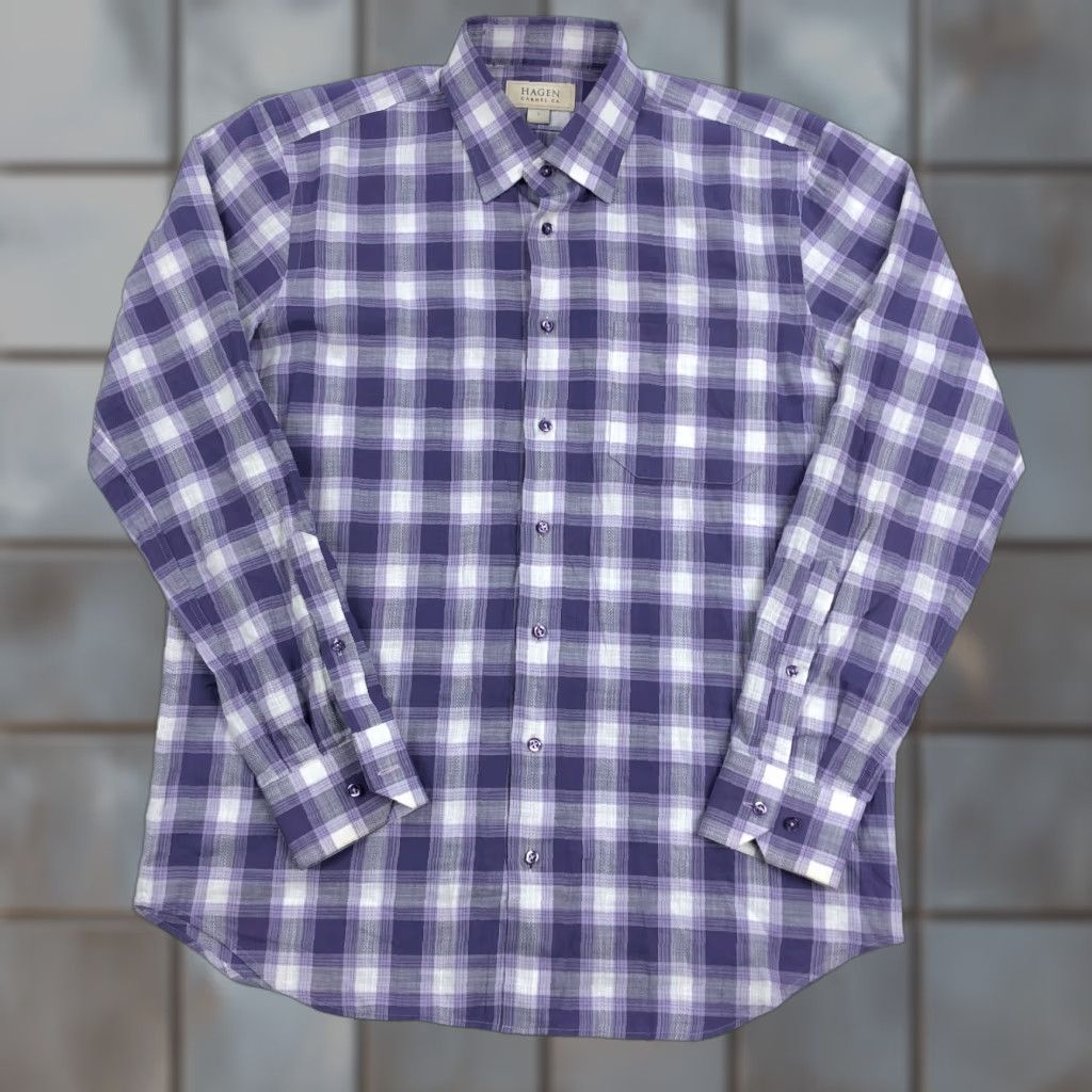 Vintage Hagen Shirt Mens Large Purple Plaid Long Sleeve Button Up Size US L / EU 52-54 / 3 - 1 Thumbnail
