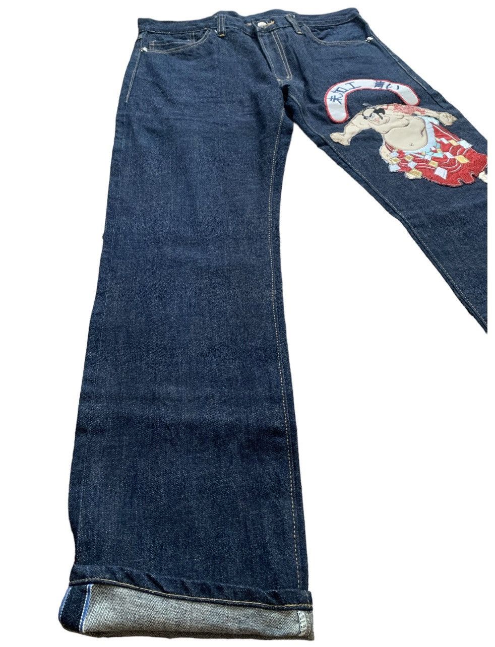 Japanese Brand × Vintage SELVEDGE SUMO EMBEROIDED JEANS Size US 32 / EU 48 - 4 Thumbnail