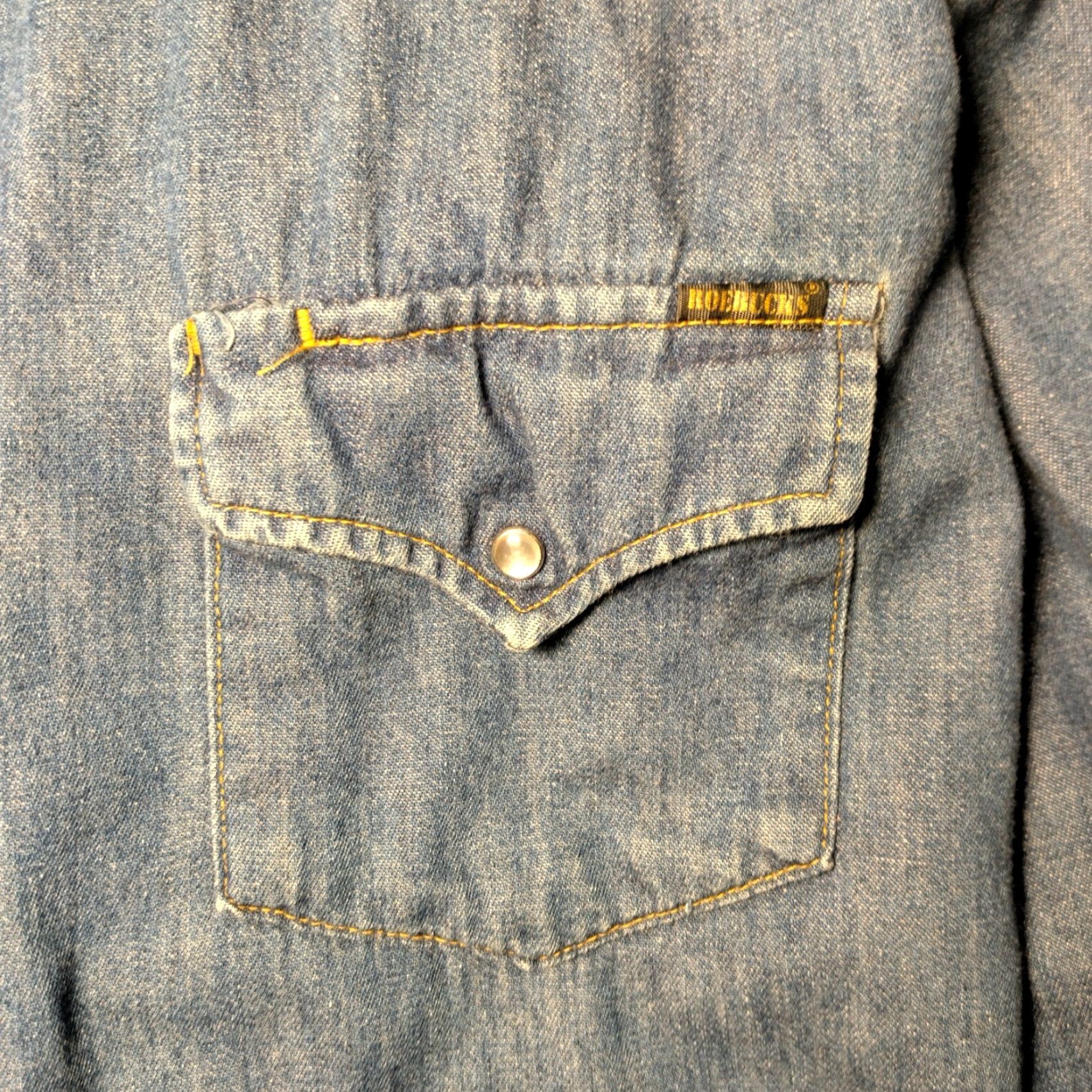 Sears VINTAGE Sears Western Wear Shirt L Blue Chambray Pearl Snap Quilted Shacket Mens Size US L / EU 52-54 / 3 - 3 Thumbnail