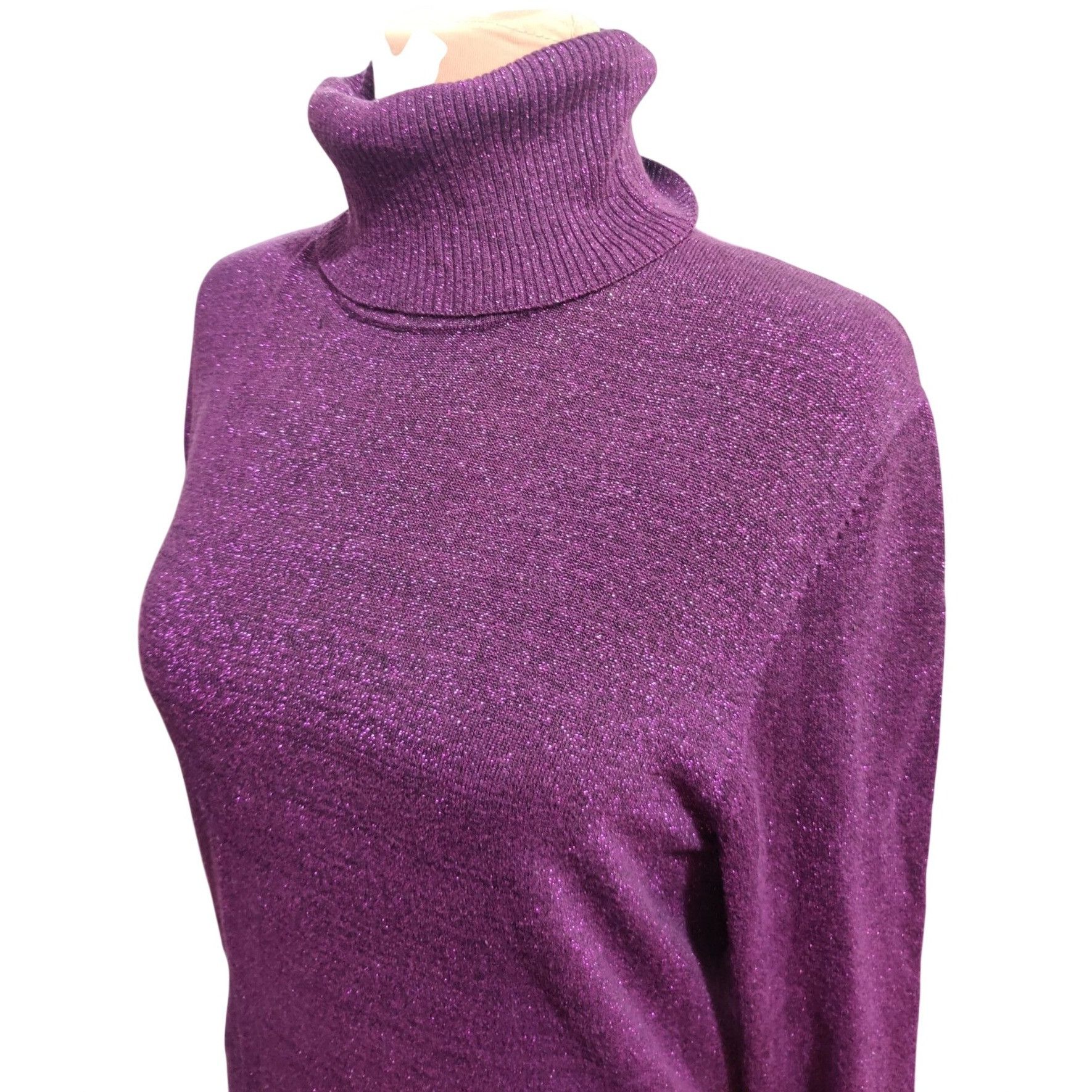 Other Plus Size 2X Womens Purple Sweater Metallic Shimmer Turtlene Size XXL / US 16-18 / IT 52-54 - 15 Thumbnail