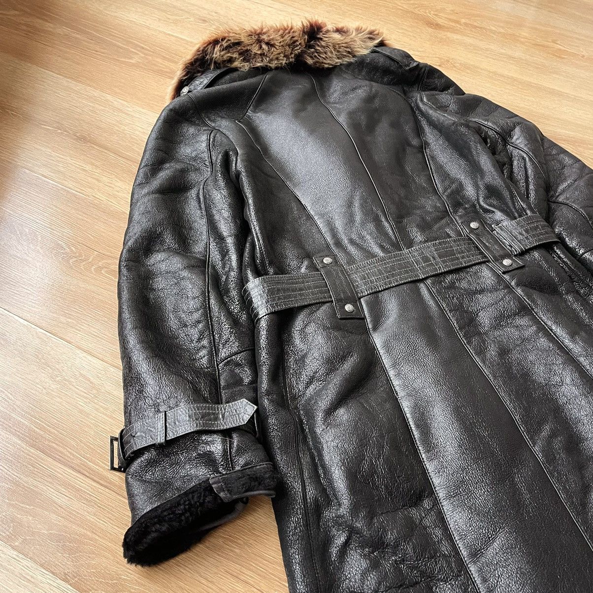 If Six Was Nine 70s VTG Sheepskin Fur Trench Belted Leather Coat LGB Style Size XS / US 0-2 / IT 36-38 - 18 Thumbnail
