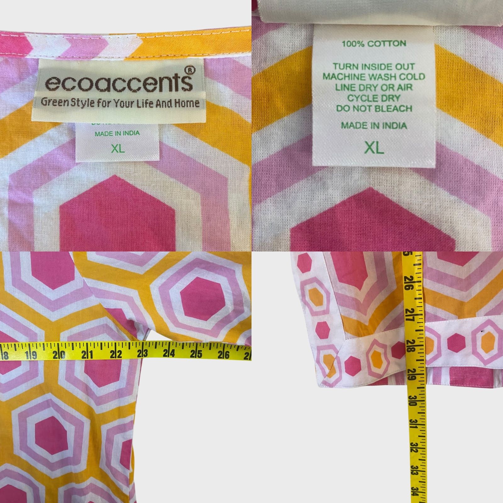 Vintage Ecoaccents Geometric V-Neck Tunic 3/4 Sleeve Printed Top Women's XL Orange Pink Blouse Size XL / US 12-14 / IT 48-50 - 8 Thumbnail