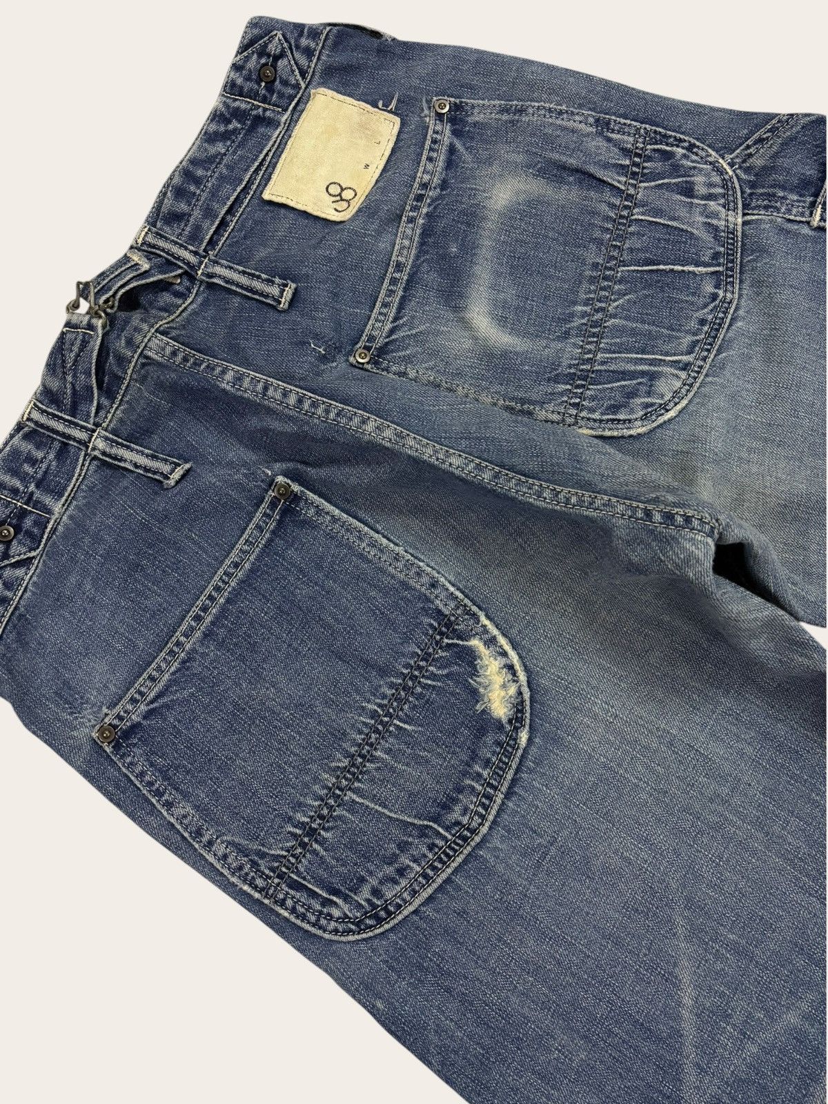 KOJIMA GENES Vtg Japan John Bull Selvedge Carpenter Buckle Distress Jeans Size US 32 / EU 48 - 10 Thumbnail