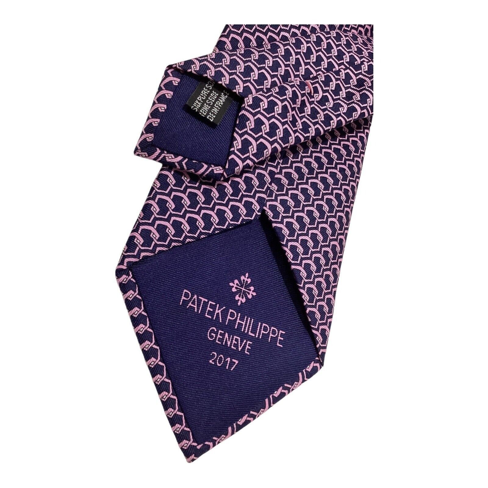 Patek Philippe PATEK PHILIPPE Blue Pink Geometric Luxury Designer Silk Tie Size ONE SIZE - 5 Thumbnail