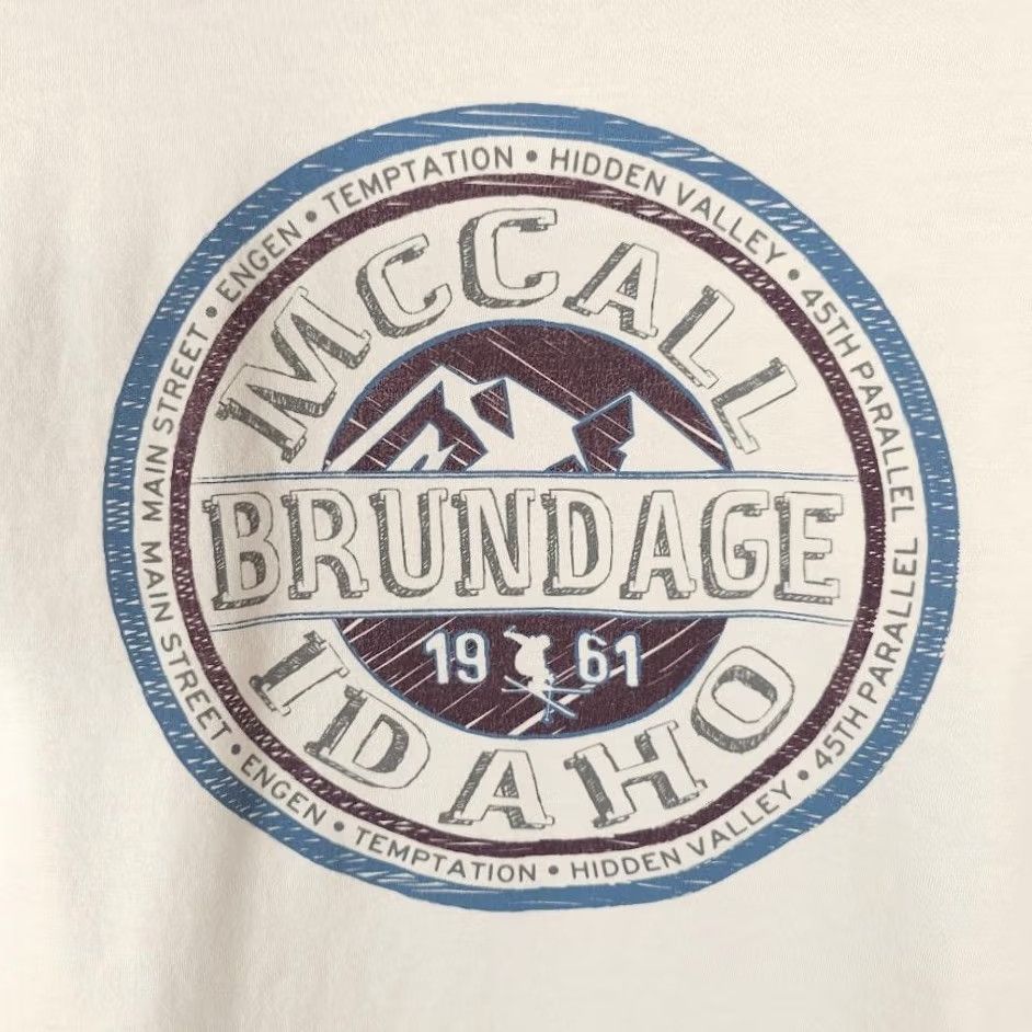 Vintage Ski Brundage T Shirt Mens Large White Destination Tee McCall Idaho Blue 84 Graphic Size US L / EU 52-54 / 3 - 5 Thumbnail