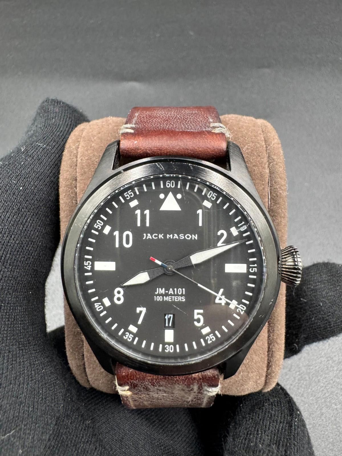 Other Jack Mason JM-A101 Aviation Black PVD Pilot Watch Leather St Size ONE SIZE - 3 Thumbnail
