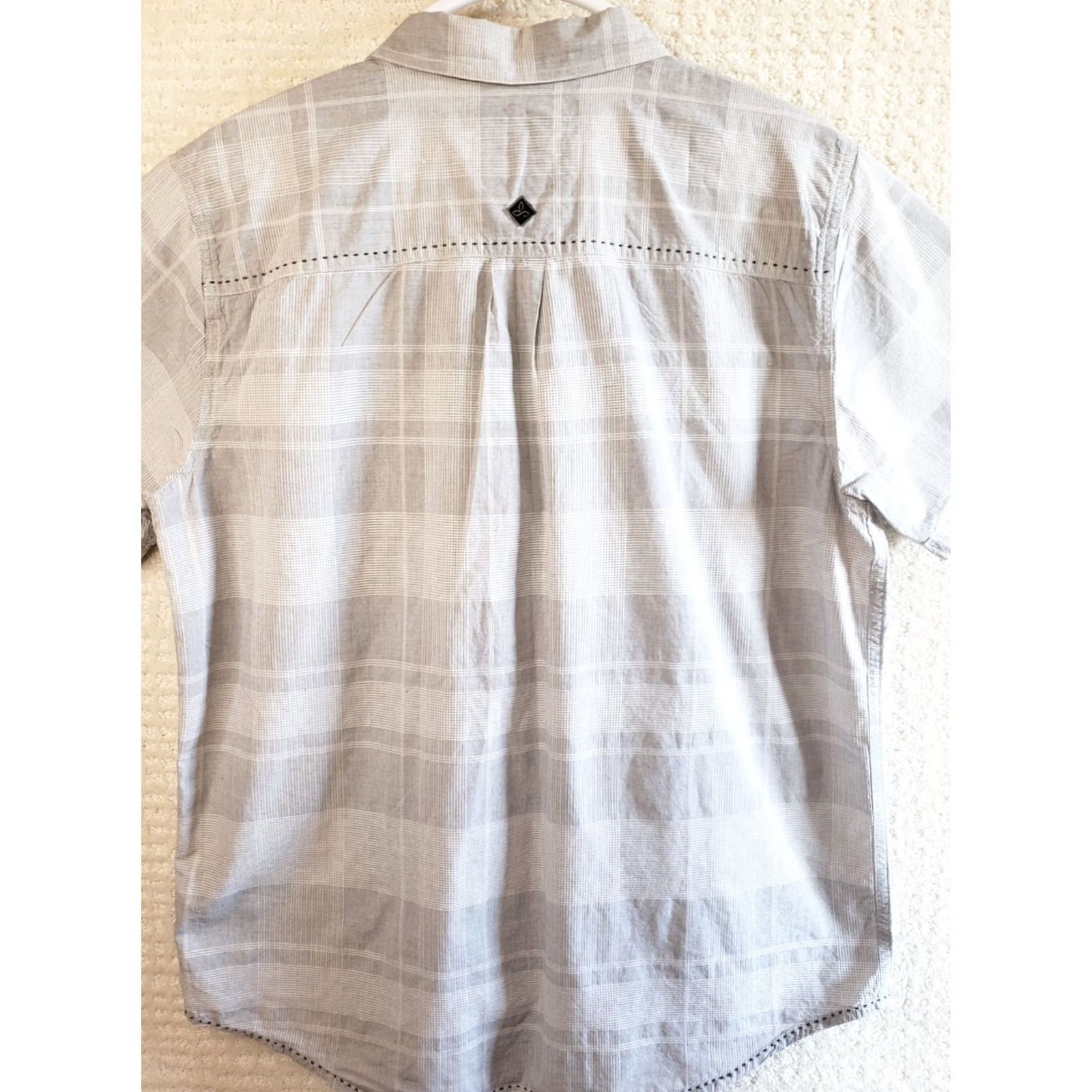 Prana Prana Mens L Short Sleeve Button-Up Shirt Gray White Plaid Logo Pockets Size US L / EU 52-54 / 3 - 7 Thumbnail