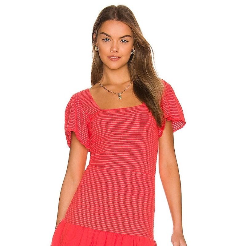 Nation LTD Nation Scarlett Smocked Flutter Sleeve Top Cotton Red Small Size S / US 4 / IT 40 - 2 Thumbnail
