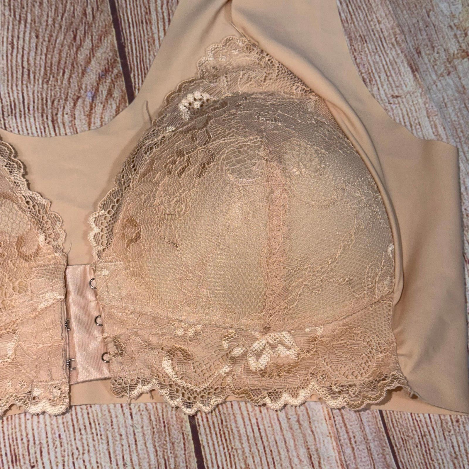 Other Beige Lace Trimmed XL Front Closure Bra Size ONE SIZE - 3 Thumbnail