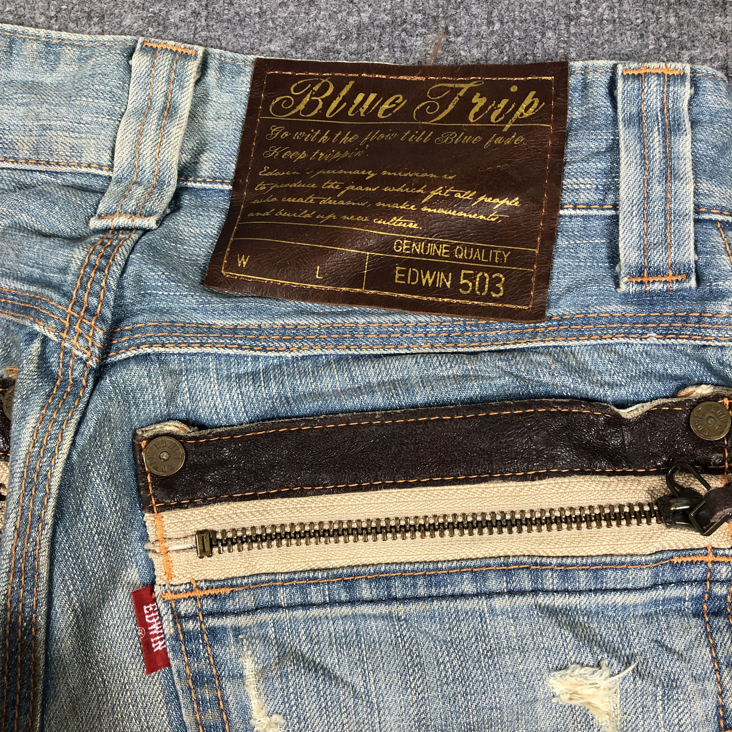 Edwin × Vintage Vintage Edwin 503 Blue Trip Jeans Distressed L1181 Size US 28 / EU 44 - 7 Thumbnail