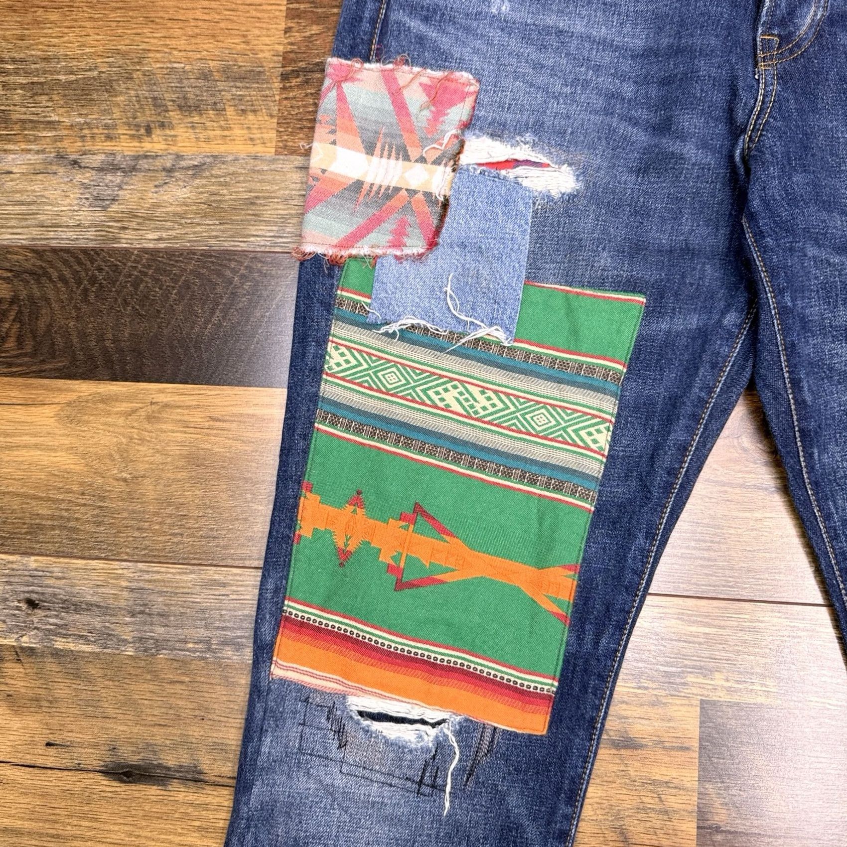 Polo Ralph Lauren Polo Ralph Lauren Jeans Boyfriend Womens 29 Blue Aztec Patch Stretch Denim 5-Pocket Regular Mid Rise 28 In Inseam Jeans Accessories Logo Size 29" - 7 Thumbnail