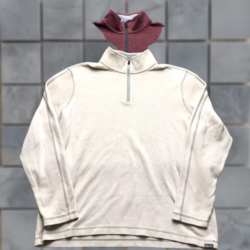 Eddie Bauer Eddie Bauer Sweater Mens 2XL Beige Red 1/4 Zip Mock Neck Knit Pullover Lot 2 Size US XXL / EU 58 / 5 - 1 Thumbnail