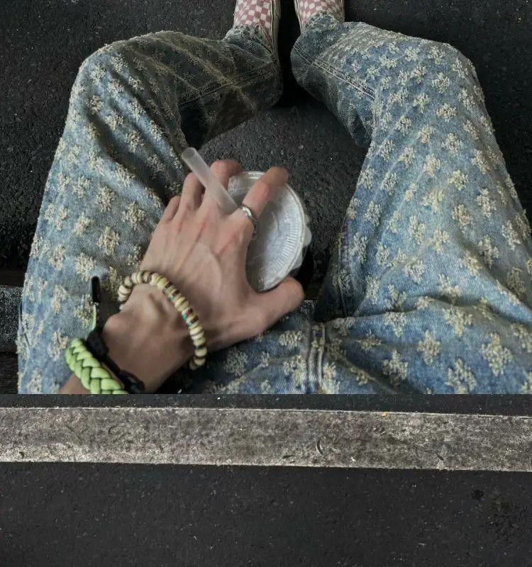 Trendy High Street Jacquard Design Jeans