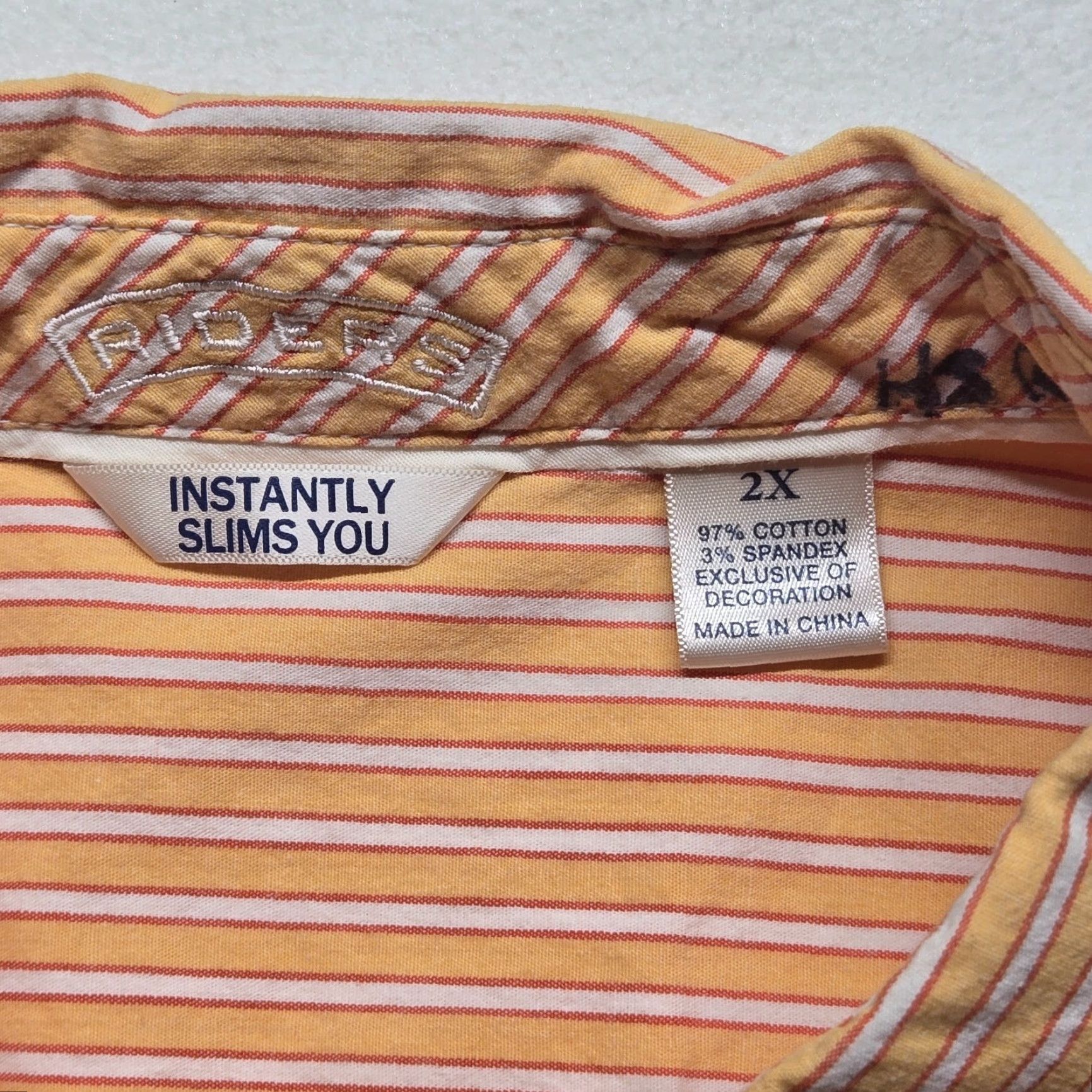 Vintage Riders Shirt Button-Up Short Sleeve Orange Stripe 2X Womens Casual Shirt Size XXL / US 16-18 / IT 52-54 - 3 Thumbnail