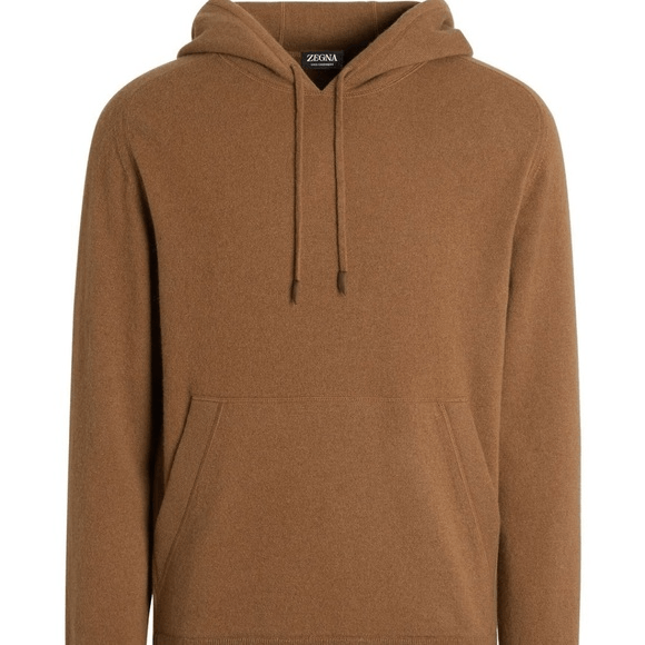 Ermenegildo Zegna Zegna Drawstring Knitted Cashmere Hoodie Foliage Brown Men’s Size US M / EU 48-50 / 2 - 1 Thumbnail