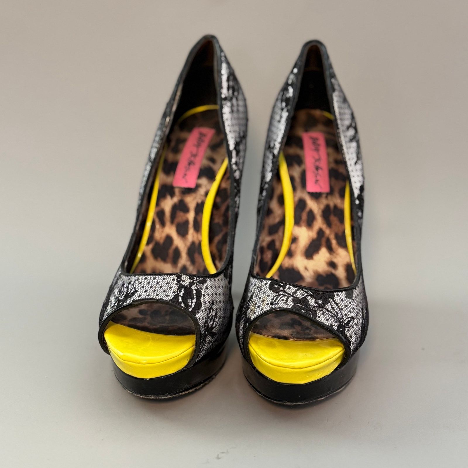 Betsey Johnson Betsey Johnson Yellow Leopard Print Platform Heels Size US 7.5 / IT 37.5 - 1 Thumbnail