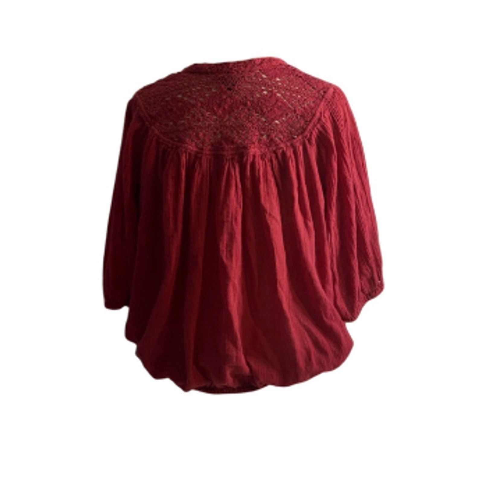 Lucky Brand Boho Embroidered Peasant Top Red 3/4 Sleeve Lucky Brand S Size S / US 4 / IT 40 - 5 Thumbnail