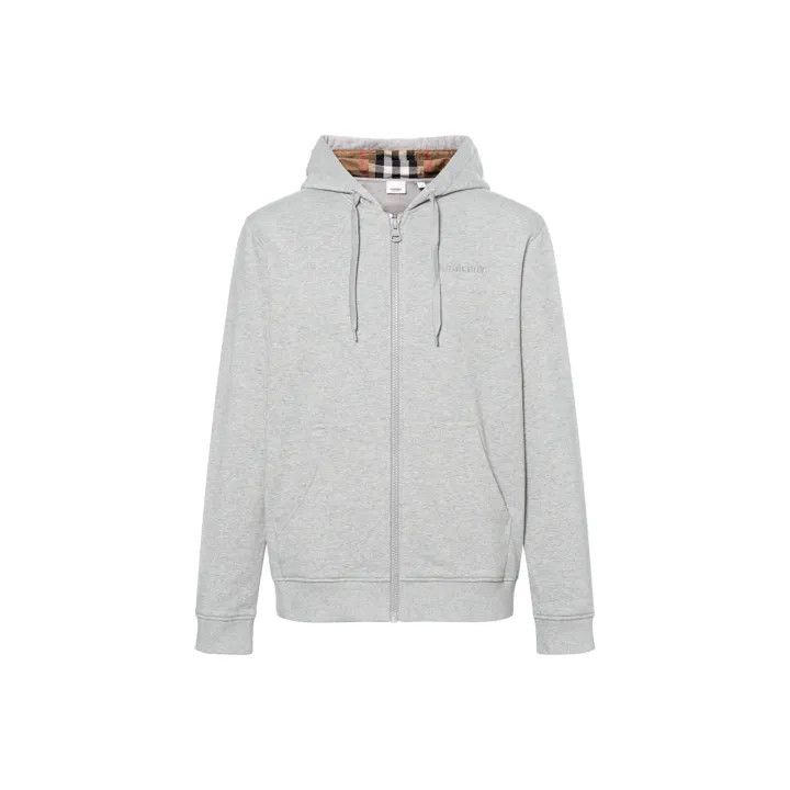 Burberry Gray Zip-Up Hoodie with Logo