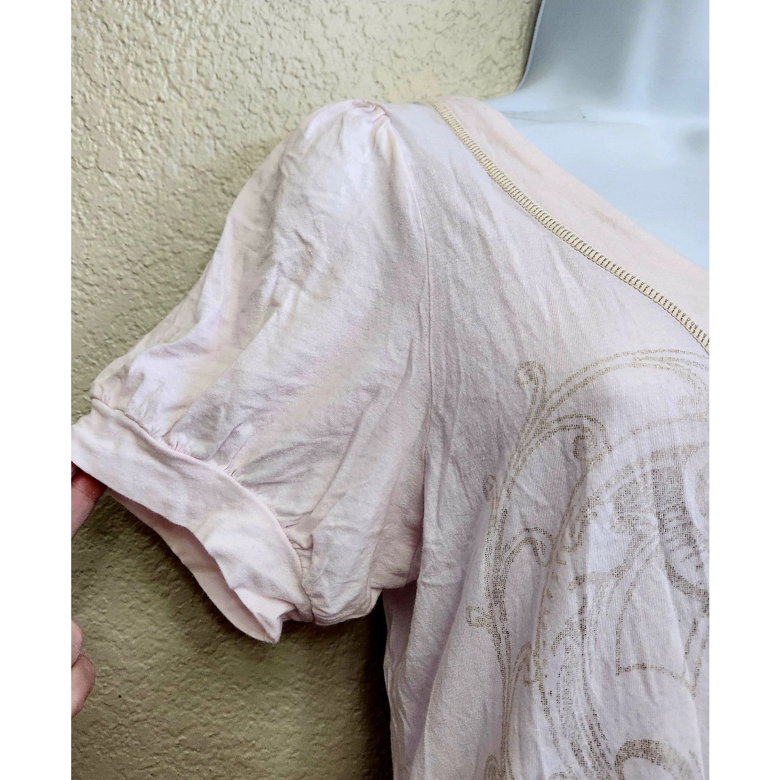 Southpole South Pole Light Pink Gold Embellished Double V Neck Top XXL Size XXL / US 16-18 / IT 52-54 - 2 Thumbnail