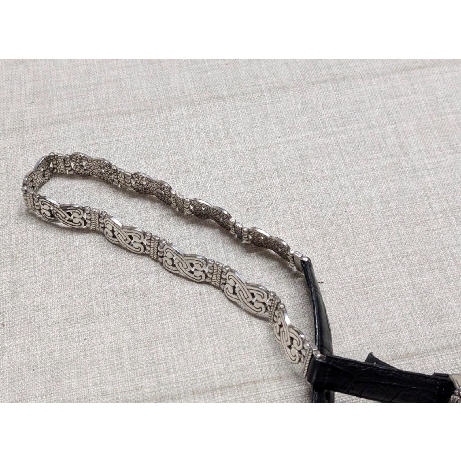 Brighton VINTAGE Brighton belt Women 27-28 black Alligator print 7/8" leather metal chain concho belts Size ONE SIZE - 4 Thumbnail