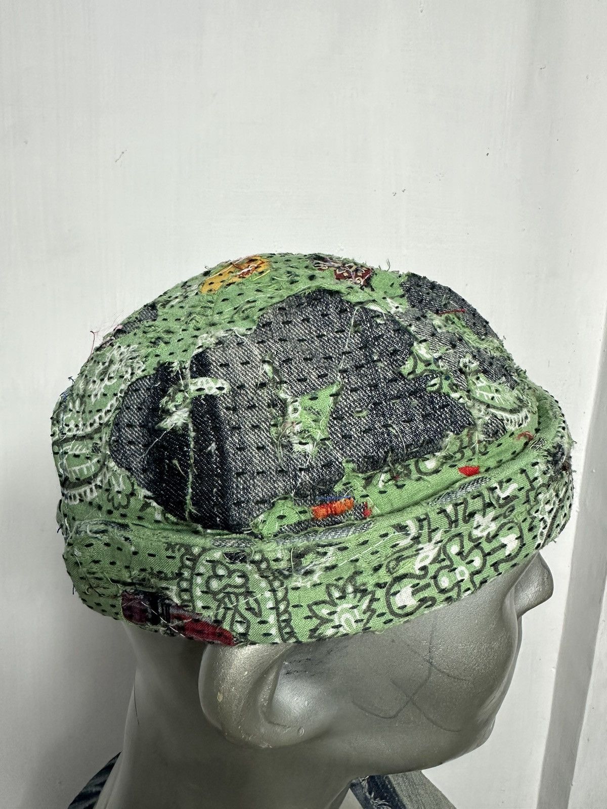 Handmade Custom Distressed Paisley Patchwork Boro Brimless Fisherman Size ONE SIZE - 2 Thumbnail
