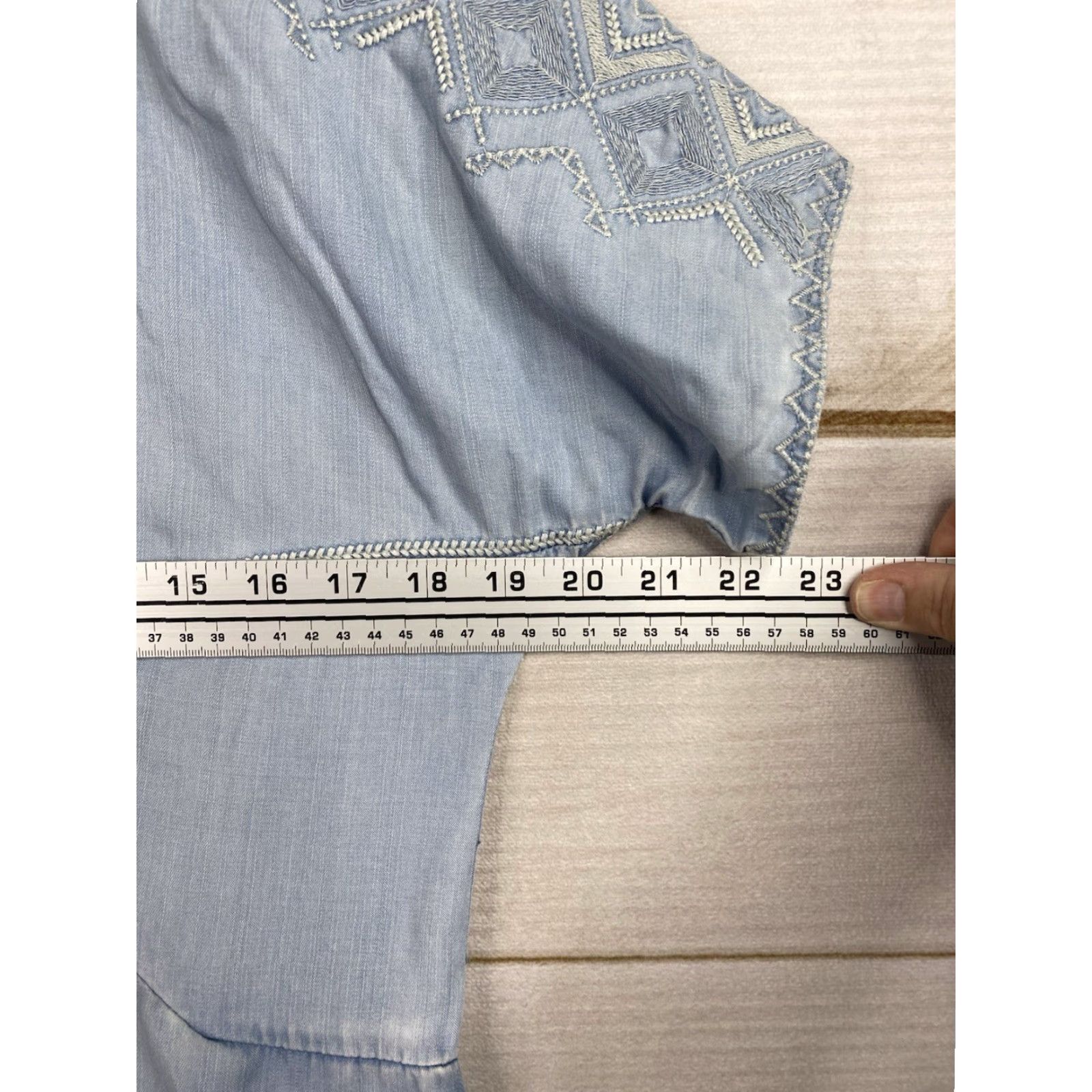 Anthropologie Holding Horses Dress Women S Blue Chambray Embroidered Geometric Boho Chambray Dress Embroidered S Blue Denim Boho Size S / US 4 / IT 40 - 7 Thumbnail
