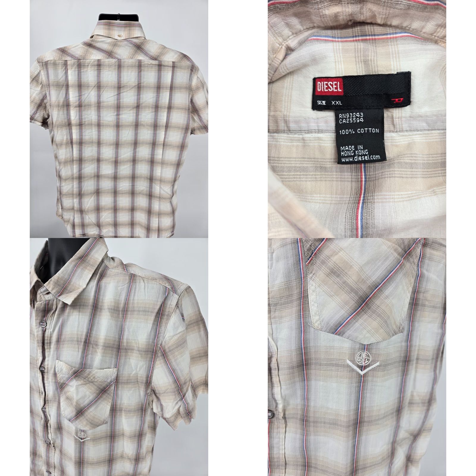 Diesel Diesel Shirt 2XL Beige Plaid Short Sleeve Lightweight Casual Pocket Men Size US XXL / EU 58 / 5 - 9 Thumbnail