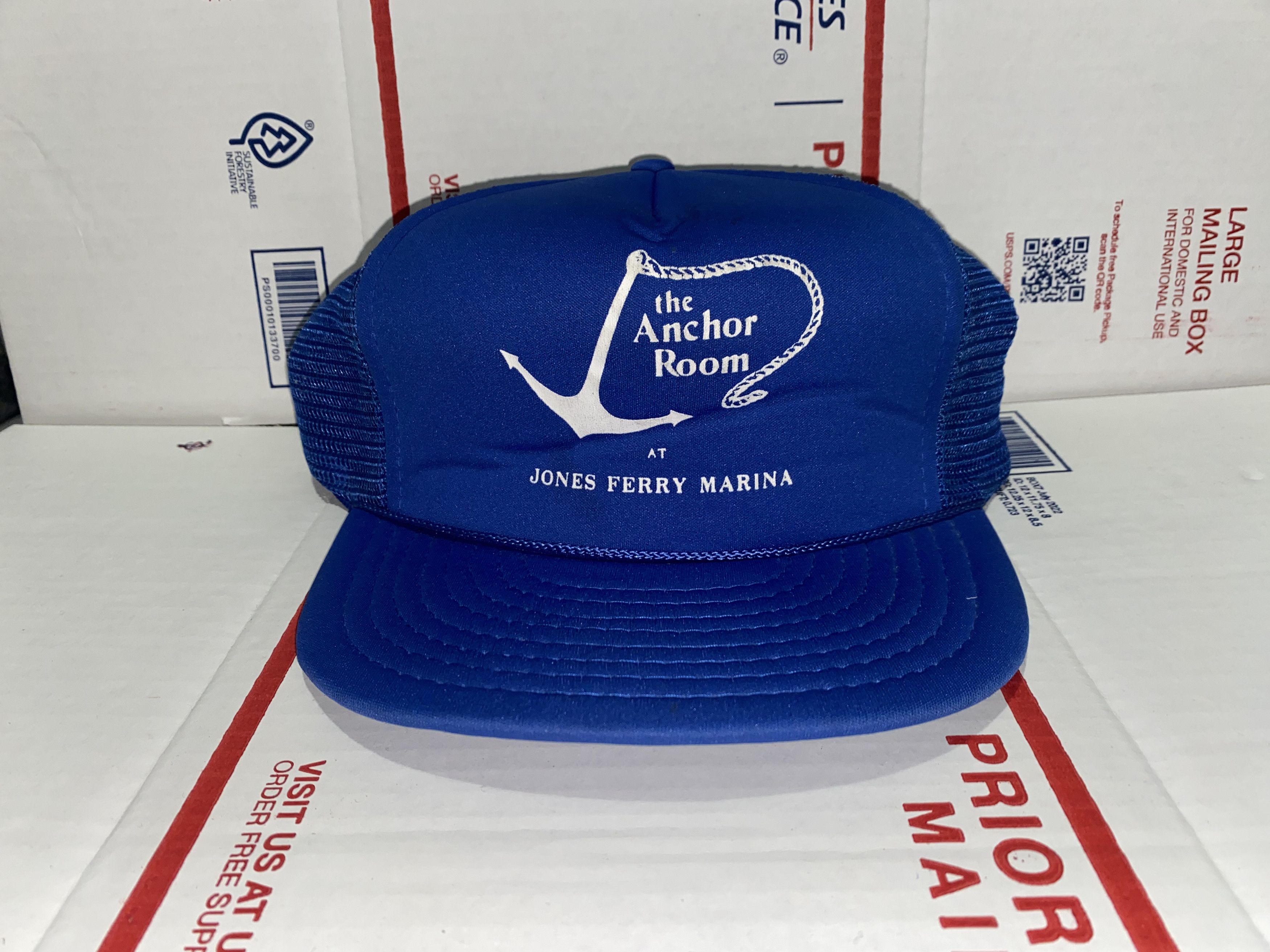 Vintage The ANCHOR Room at Jones Ferry Marina mesh Trucker Hat Cap ! Size ONE SIZE - 1 Thumbnail