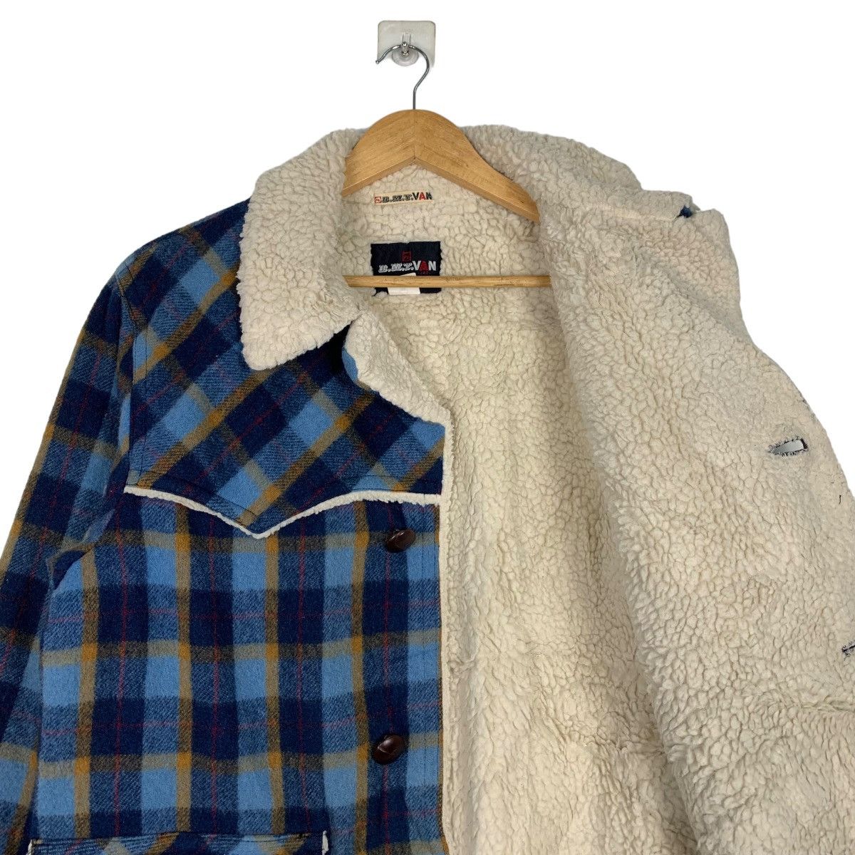Japanese Brand VAN JAC Sherpa Lined Blue Tartan Wool Jacket #1011-C45 Size US M / EU 48-50 / 2 - 10 Thumbnail
