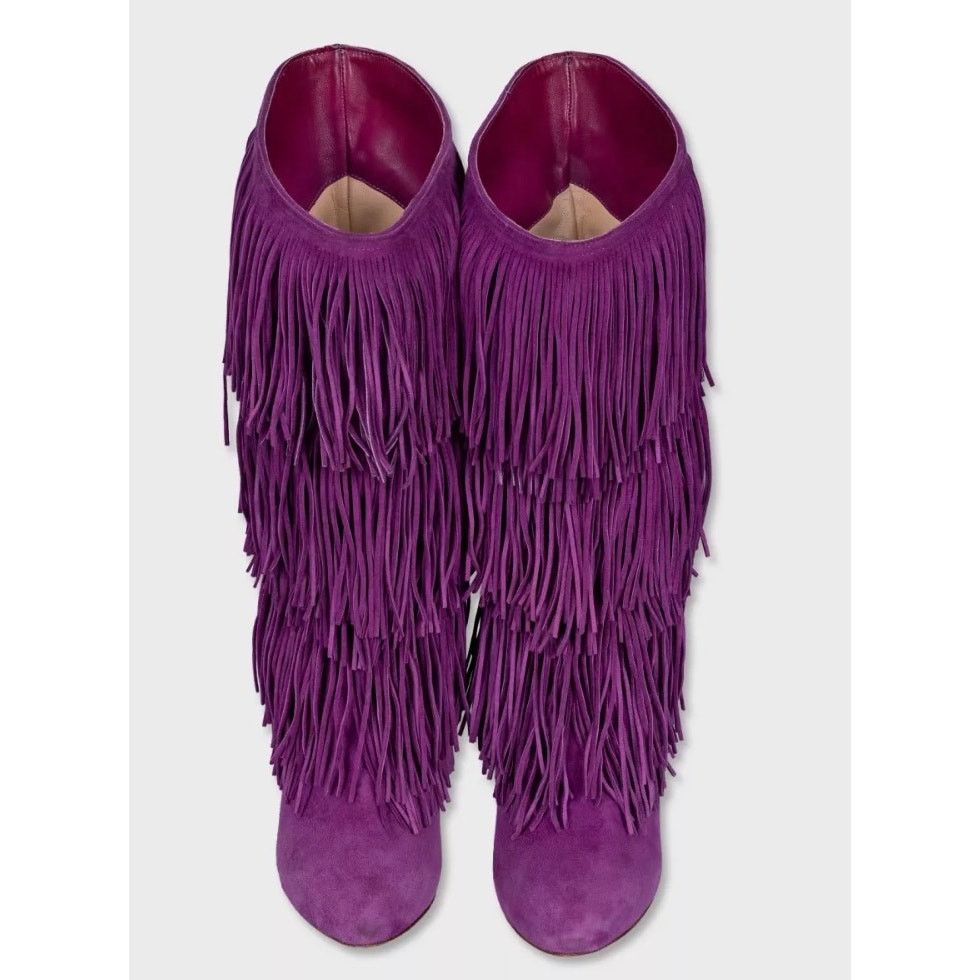 Christian Louboutin Christian Lauboutin Purple Suede Stiletto Fringe Boots Sz.37 Size US 6 / IT 36 - 2 Thumbnail