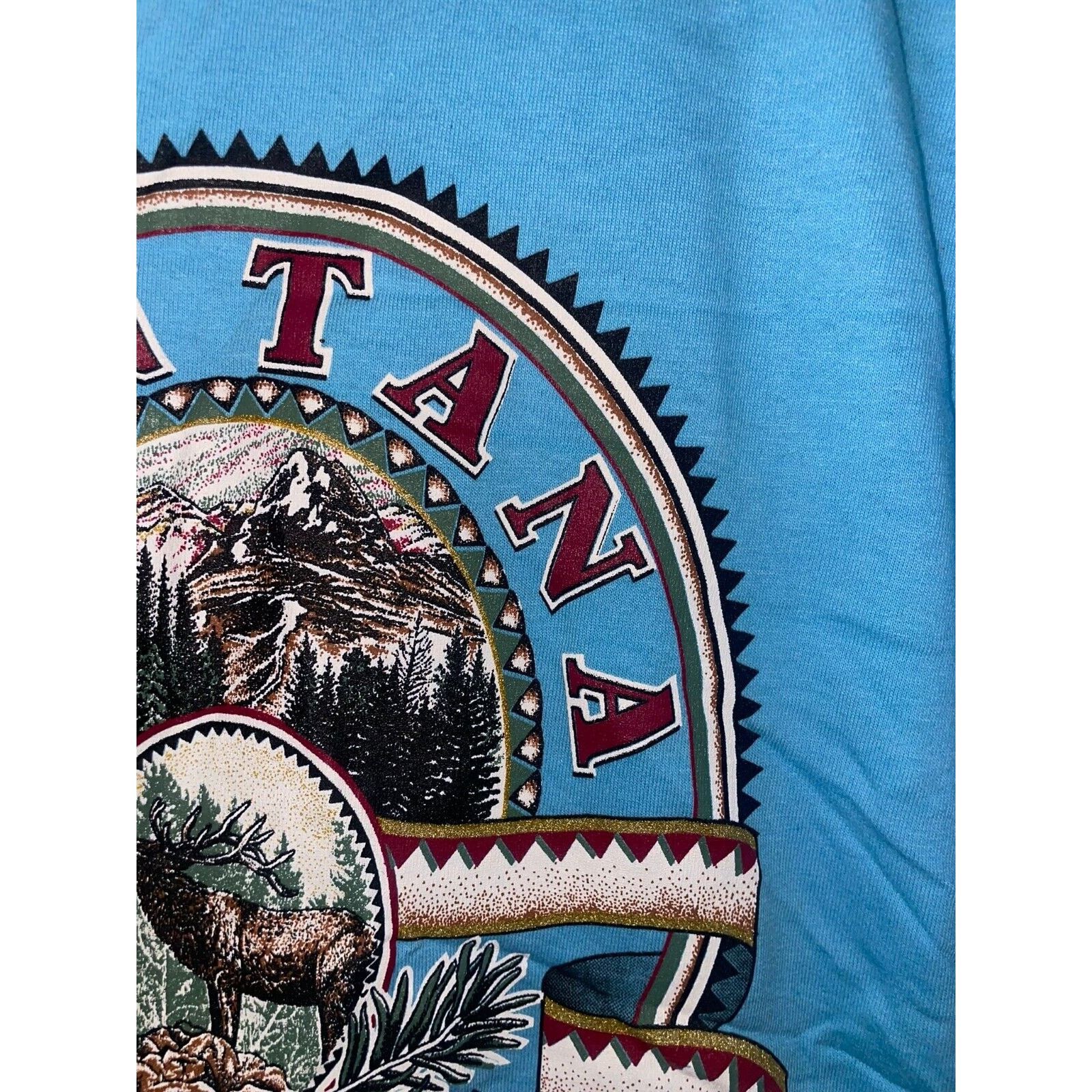 Jerzees Vintage Montana Shirt Nature Animal Elk Blue Tee 90s VTG L Size US L / EU 52-54 / 3 - 5 Thumbnail