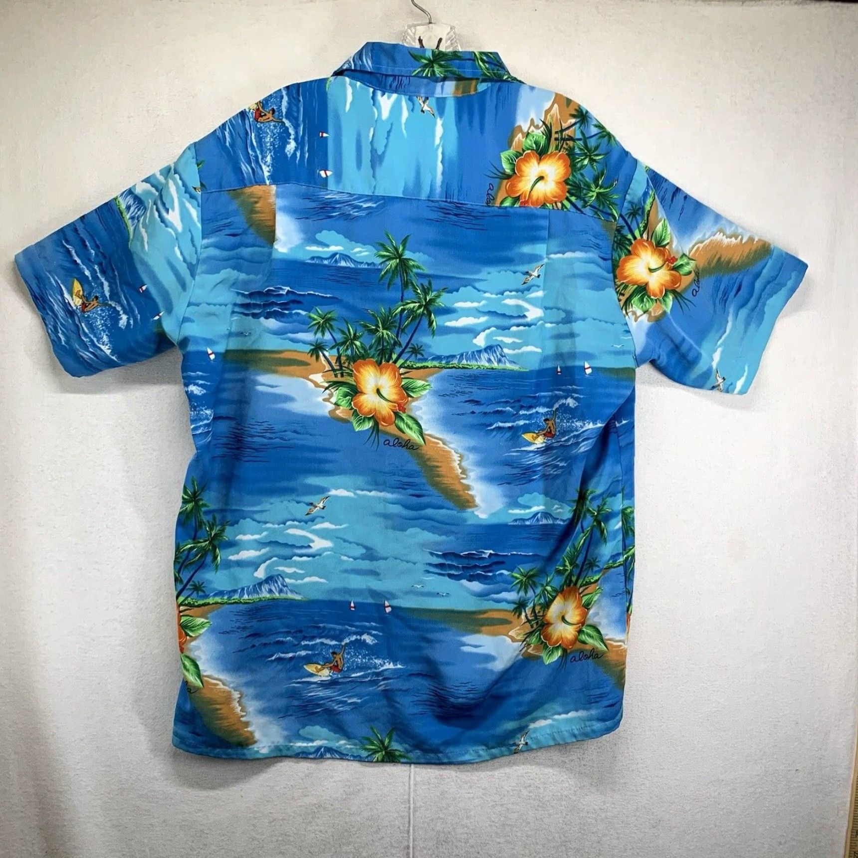 Vintage VINTAGE Kennington California Hawaiian Shirt Mens L Blue Hibiscus Surfer Wrap Button-Up Short Sleeve Floral 80s 90s Aloha Luau Vacation Hula Girl Size US L / EU 52-54 / 3 - 2 Thumbnail