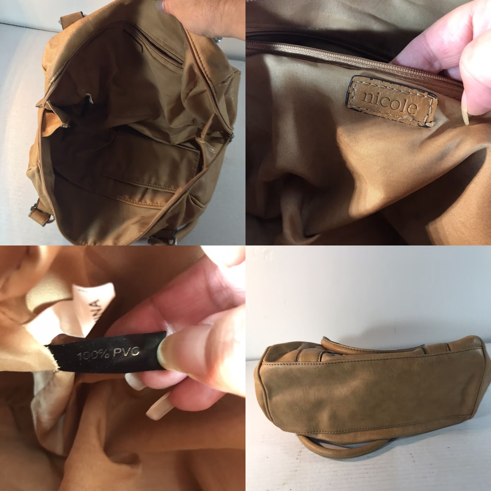 Nicole Miller VICENTAGE Nicole Miller Satchel Bag PVC Double Handles Women Medium Lt Brown Zipper Pockets Size ONE SIZE - 8 Thumbnail