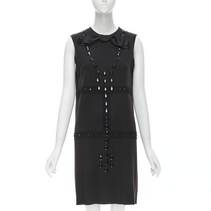 Lanvin LANVIN 2004 Alber Elbaz brown wool black jewel embellished sheath dress FR38 S Size S / US 4 / IT 40 - 1 Thumbnail