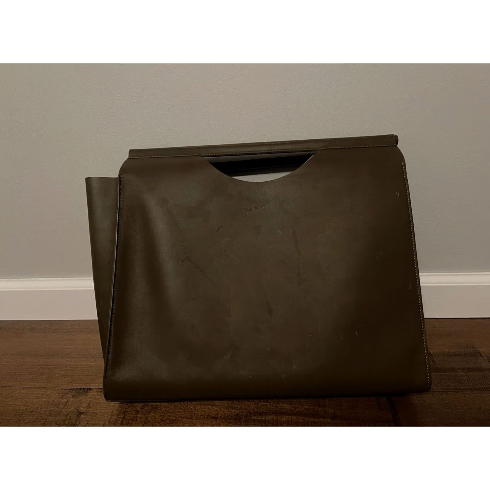 Vintage Teddi Joelle Elle Leather Brief Bag Olive Brown Minimalist Office Tote Purse Tote Brown Leather Women Size ONE SIZE - 4 Thumbnail