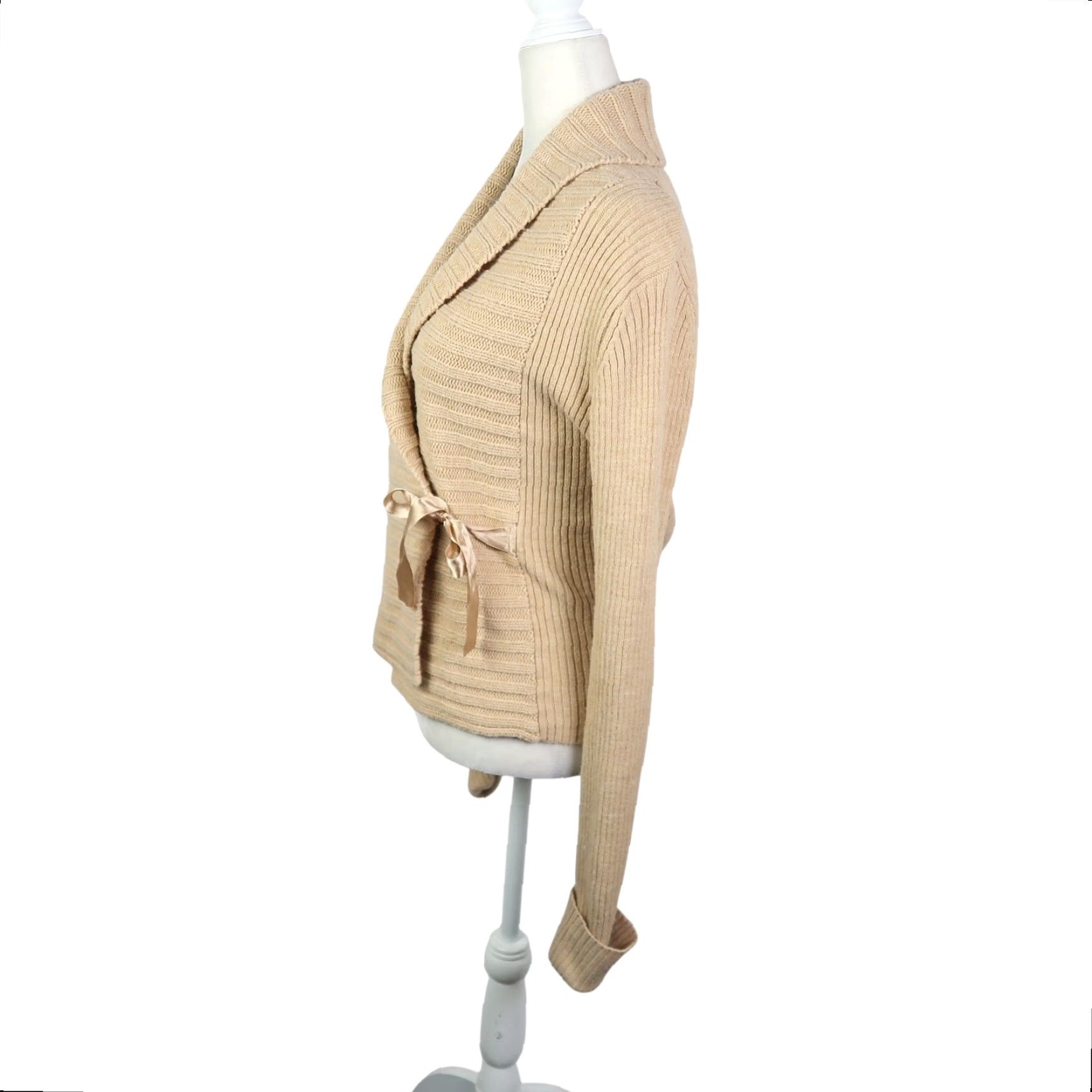 Energie VINTAGE Energie Tan Rib Knit Wrap Front Cardigan Sweater L Women Long Sleeve Knit Acrylic Casual Fall Spring Size L / US 10 / IT 46 - 3 Thumbnail