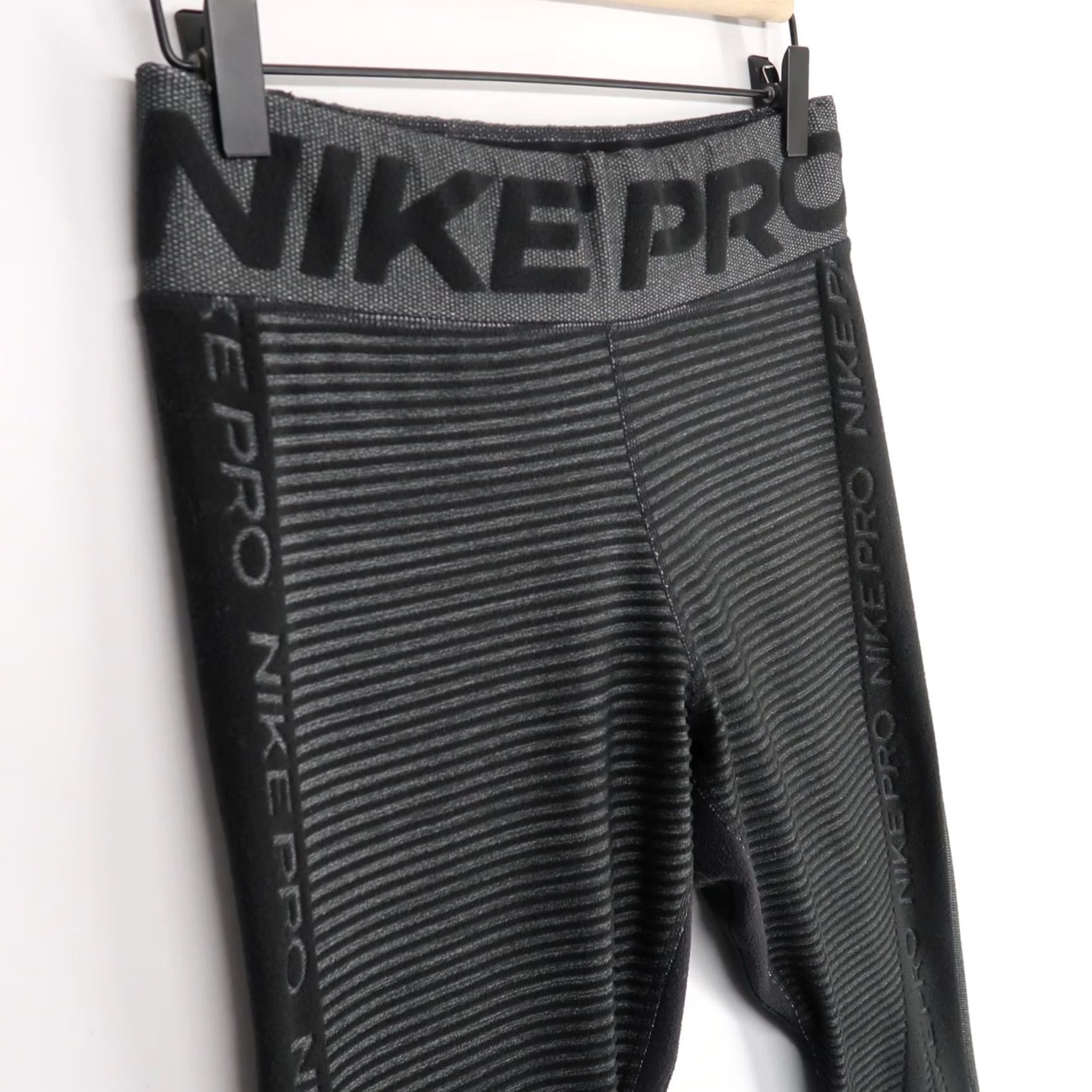 Nike Nike Pro Hyperwarm Tights Womens M Black Striped Compression Thermal Training Size ONE SIZE - 4 Thumbnail