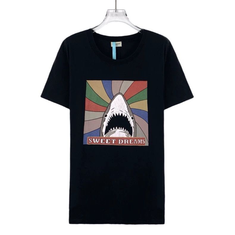Saint Laurent Paris Saint Laurent Paris Black shark printed cotton round neck Size L / US 10 / IT 46 - 1 Thumbnail