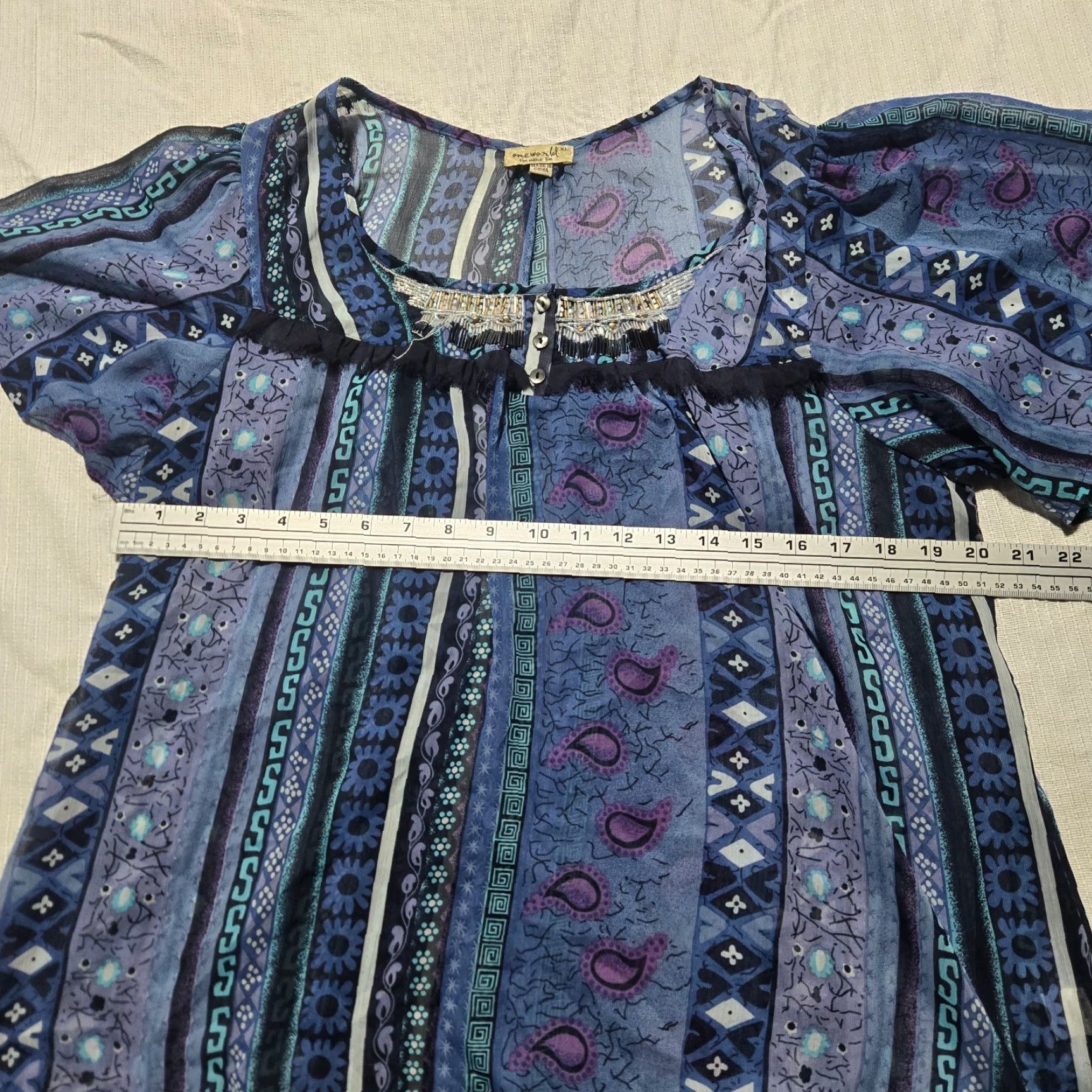 Vintage VINTAGE One World Shirt Women XL Blue Paisley Sheer Short Sleeve Blouse Women's Size XL / US 12-14 / IT 48-50 - 5 Thumbnail
